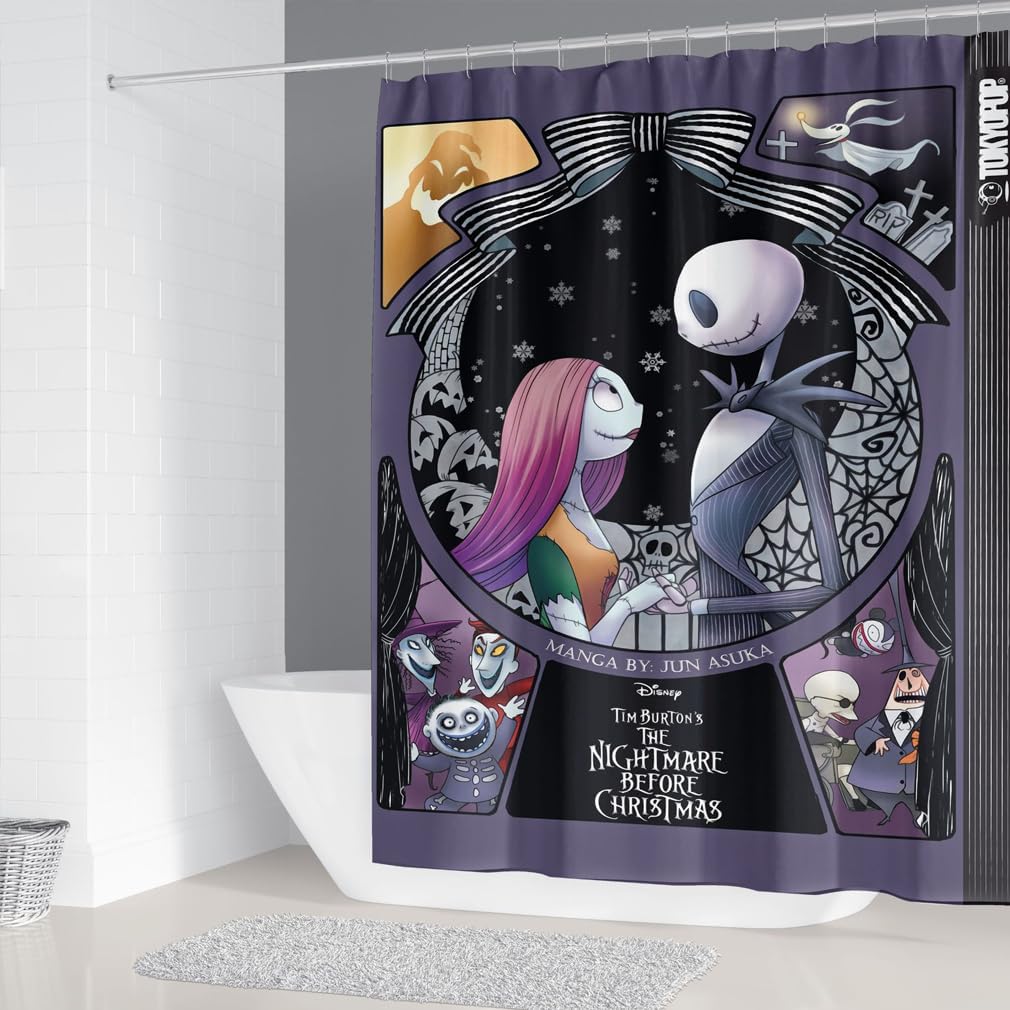 Juego de cortina de ducha de marionetas de Halloween, El extraño mundo de Navidad, decoración de Halloween, cubierta de ducha de tela para baño,