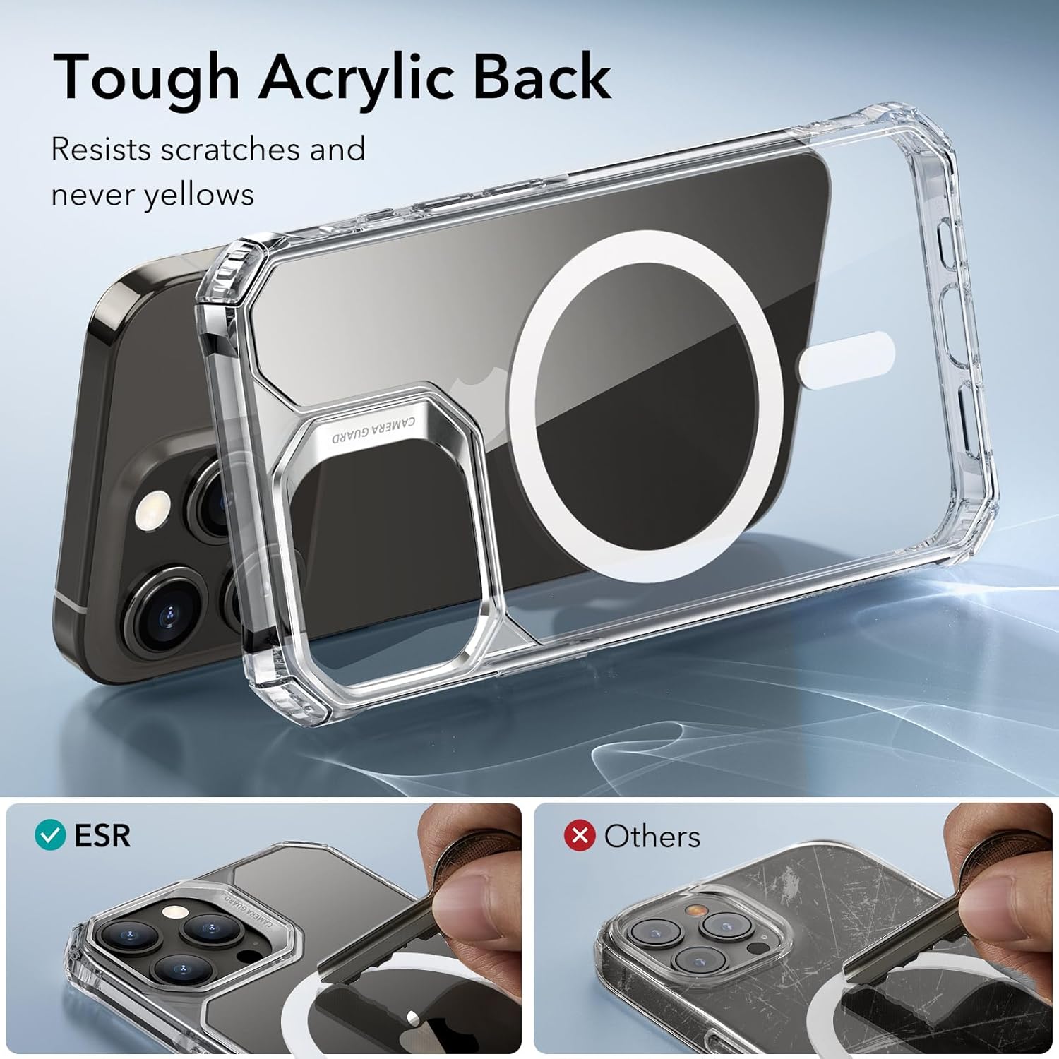 ESR Funda para iPhone 15 Pro Max, compatible con MagSafe, juego con 2 protectores de pantalla y protectores de lente individual, esquinas de