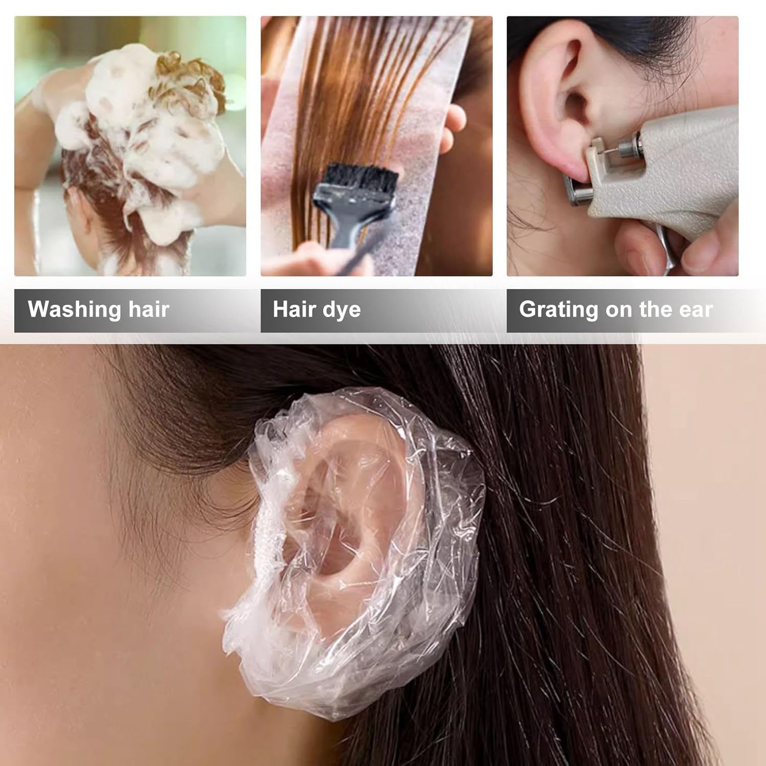 Srutueo 100 unidades desechables para ducha de bañoteñido de cabello, protectores de oído impermeables para salónuso doméstico