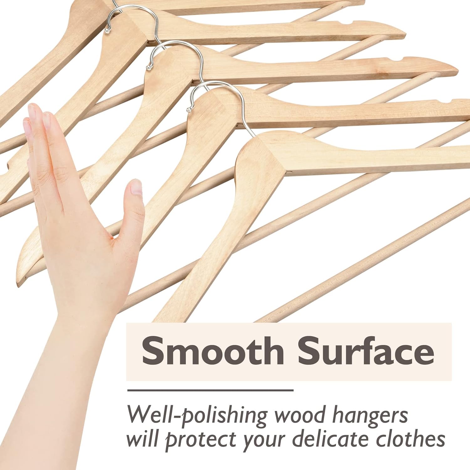 Edergoo Perchas de madera, paquete de 30 perchas de madera con gancho giratorio de 360 grados y barra antideslizante para pantalones, acabado liso