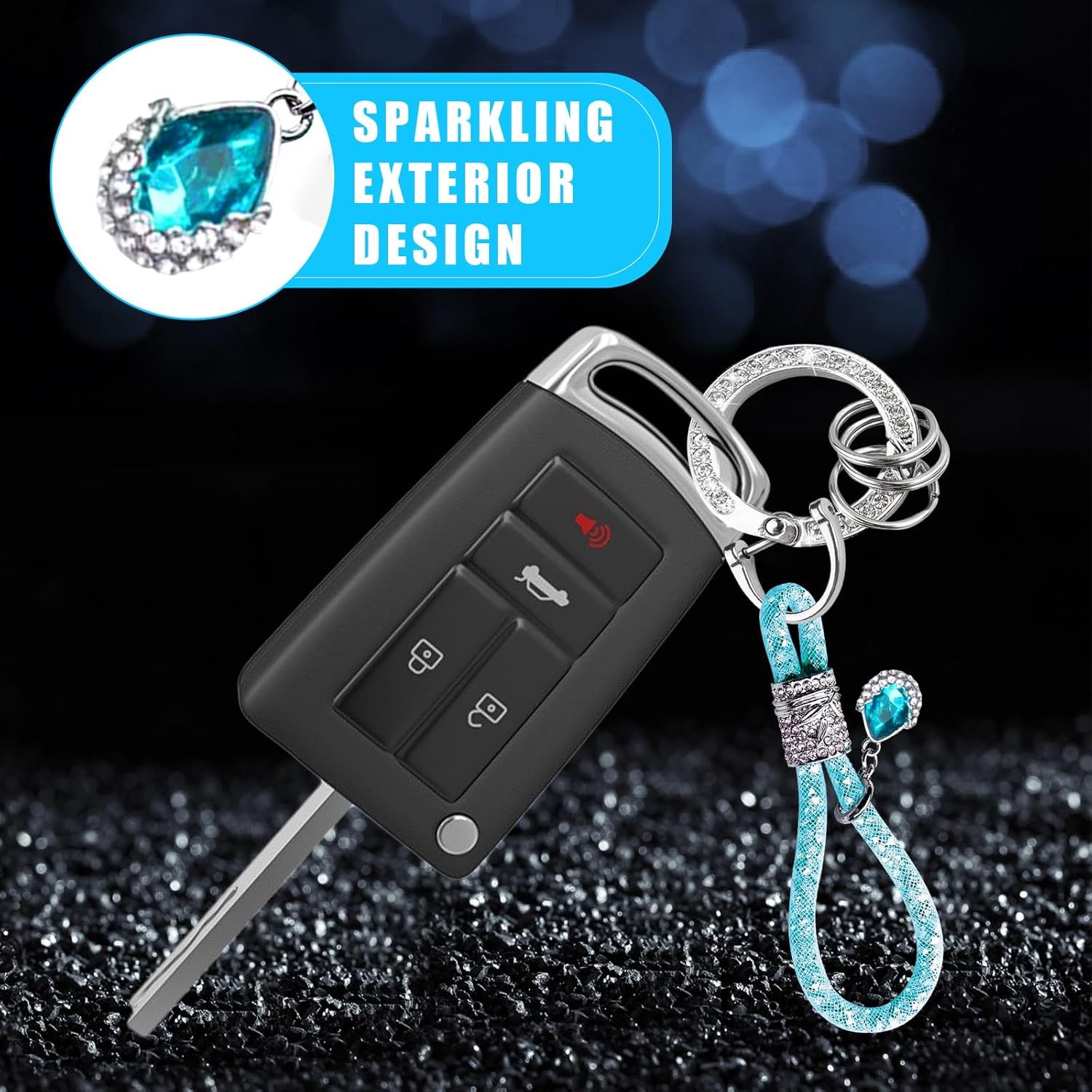 Ziciner Llavero de cristal brillante para mujeres y niñas, llavero de automóvil con purpurina, accesorios universales B-ling (azul claro)