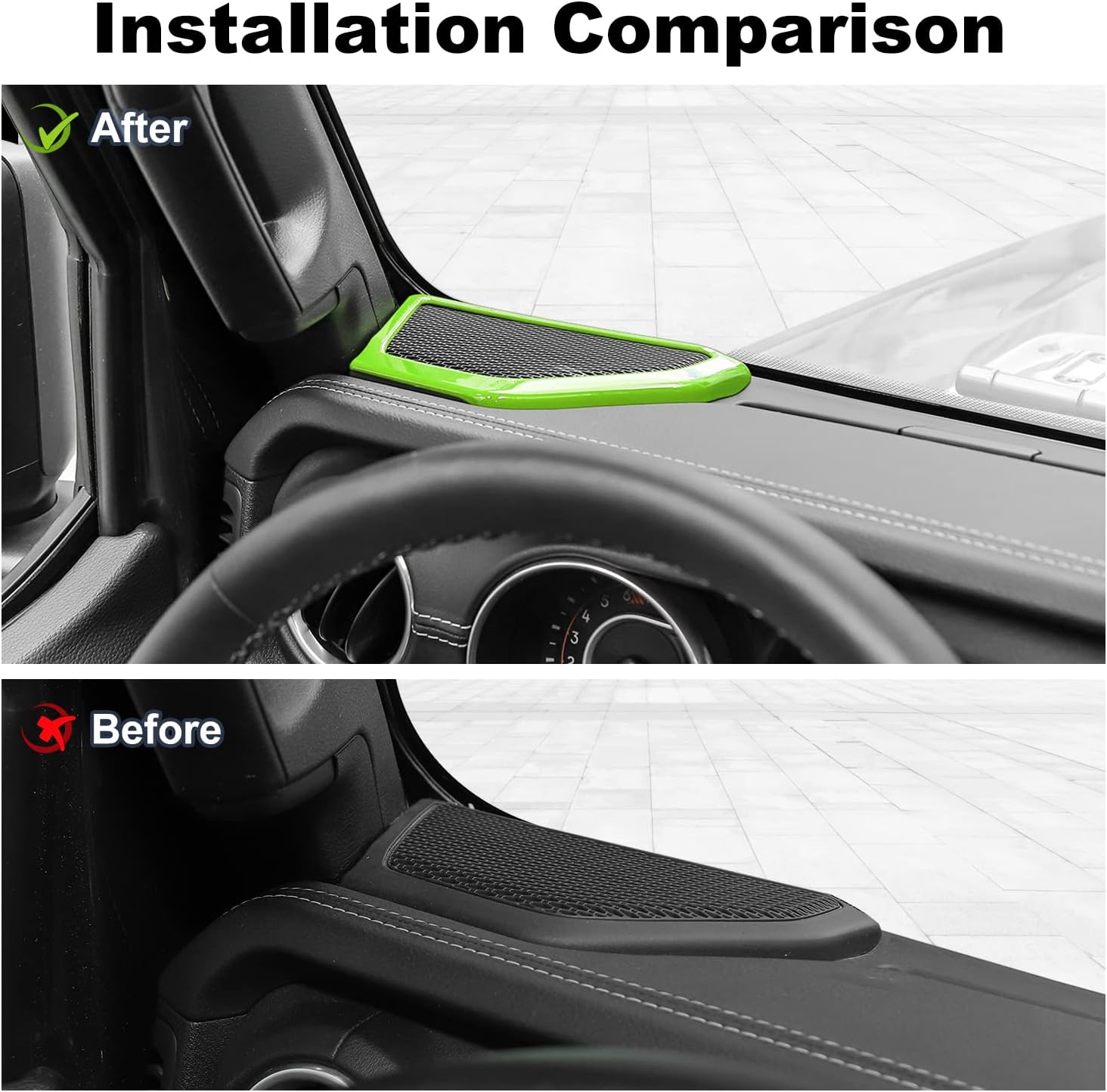 Voodonala Para Jeep JL JT Altavoz Audio Trim Top & A Pillar Trim para 2018-2022 Jeep Wrangler JL JLU Gladiator JT, ABS Verde 4 piezas