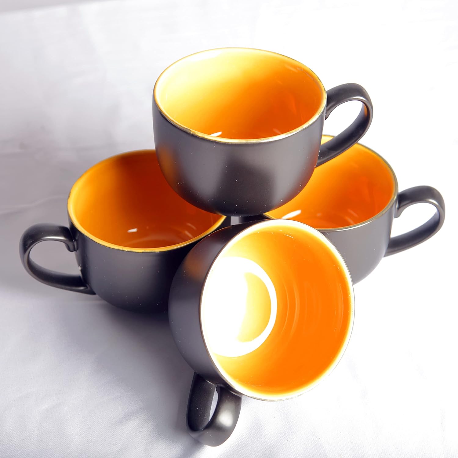 superyes Juego de 4 tazas de cerámica jumbo, tazas redondas de 24 onzas para cereales capuchino, cuencos de sopa con mango de fácil agarre, aptos