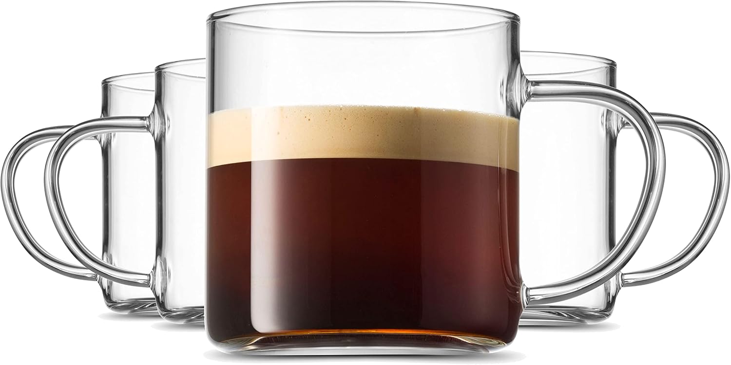 Tazas de café, juego de tazas de café de vidrio, taza de café, tazas de té, juego de tazas de té de cristal, 14 onzas, juego de 4