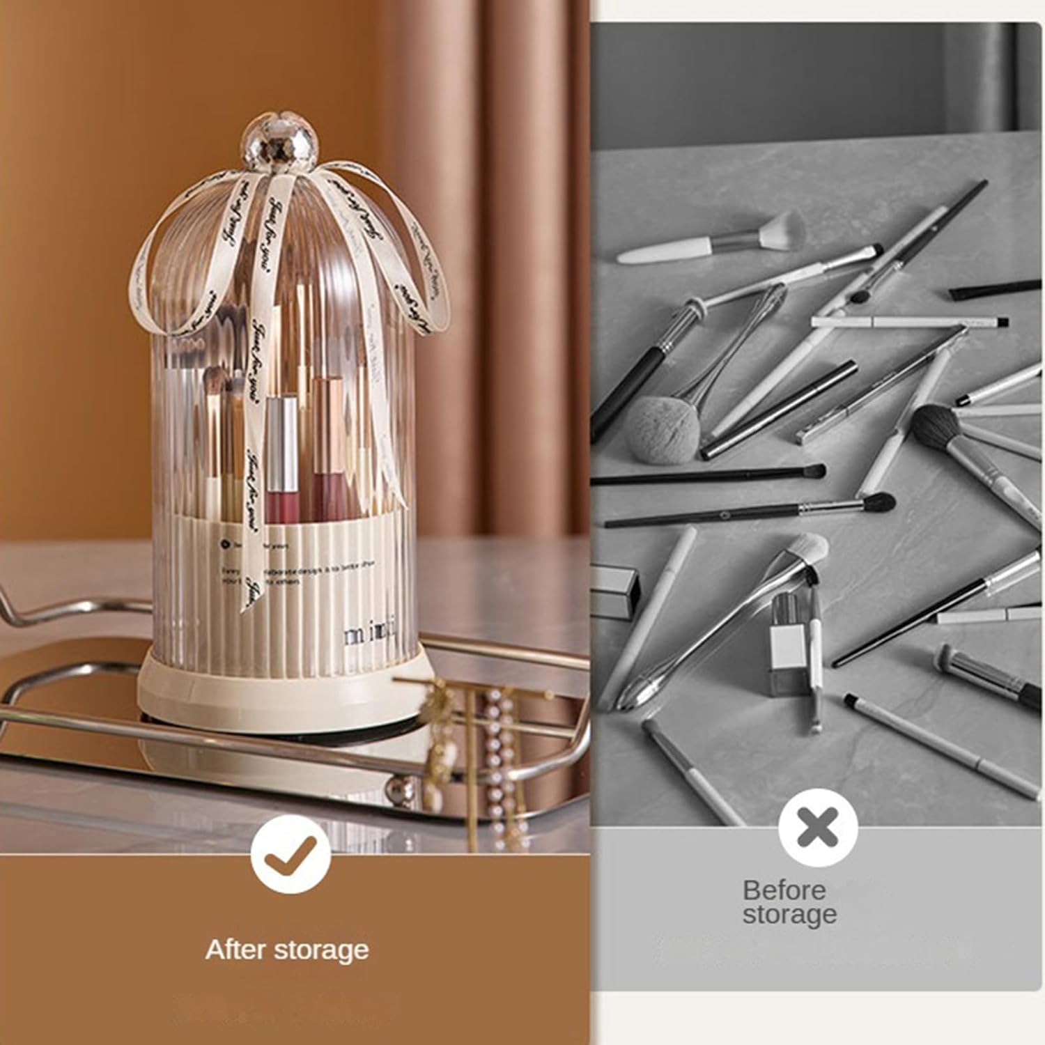 Organizador de brochas de maquillaje con tapa giratoria de 360 grados, soporte para tazas de brochas de maquillaje, un organizador de maquillaje