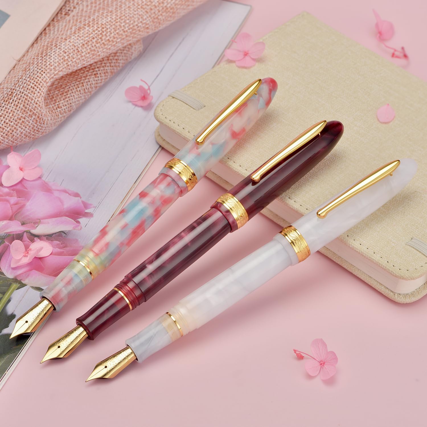 Hongdian N9 – Pluma estilográfica, punta extra fina, borde dorado, color caramelo fresco y diseño acrílico con convertidor y juego de caja de