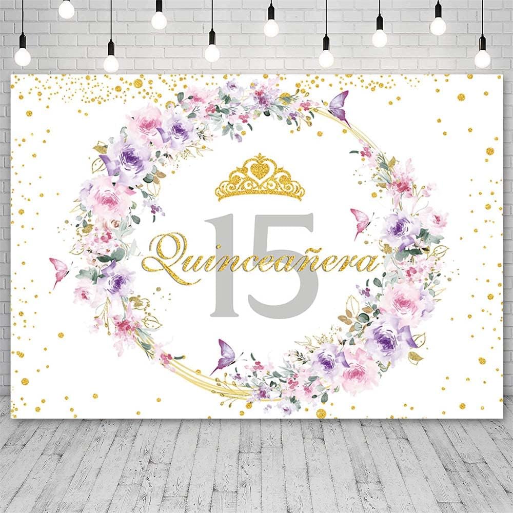 SENDY Telón de fondo de quinceañera de 10 x 7 pies para niña, México, 15 años, suministros de fiesta de cumpleaños para niñas, fondos de fotografía,