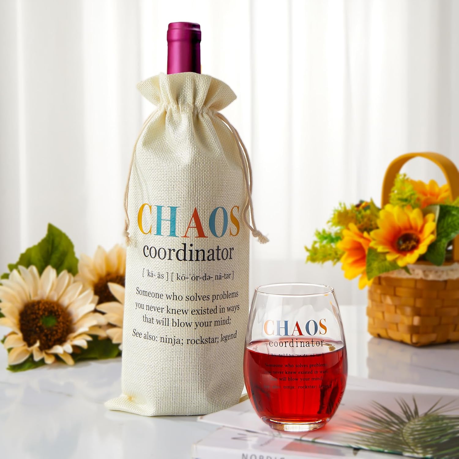 2 piezas de regalos de coordinador del caos para mujeres, regalos de trabajo de inspiración de agradecimiento, copa de vino y coordinador del caos,