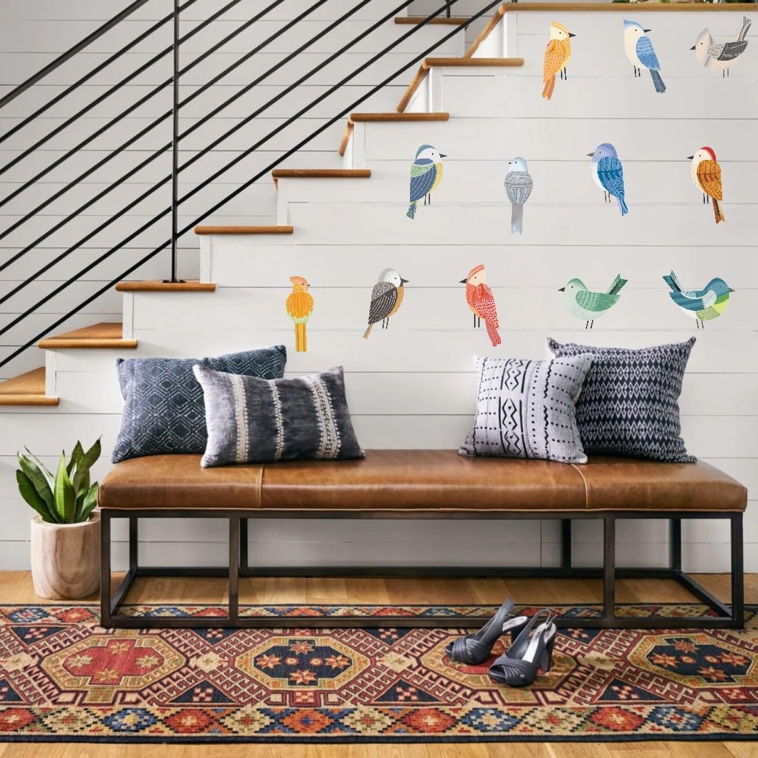 OLMIXA Vinilo decorativo de pared de pájaros grandes, diseño de pájaros en alambre, vinilo colorido con temática de naturaleza, arte de pared para