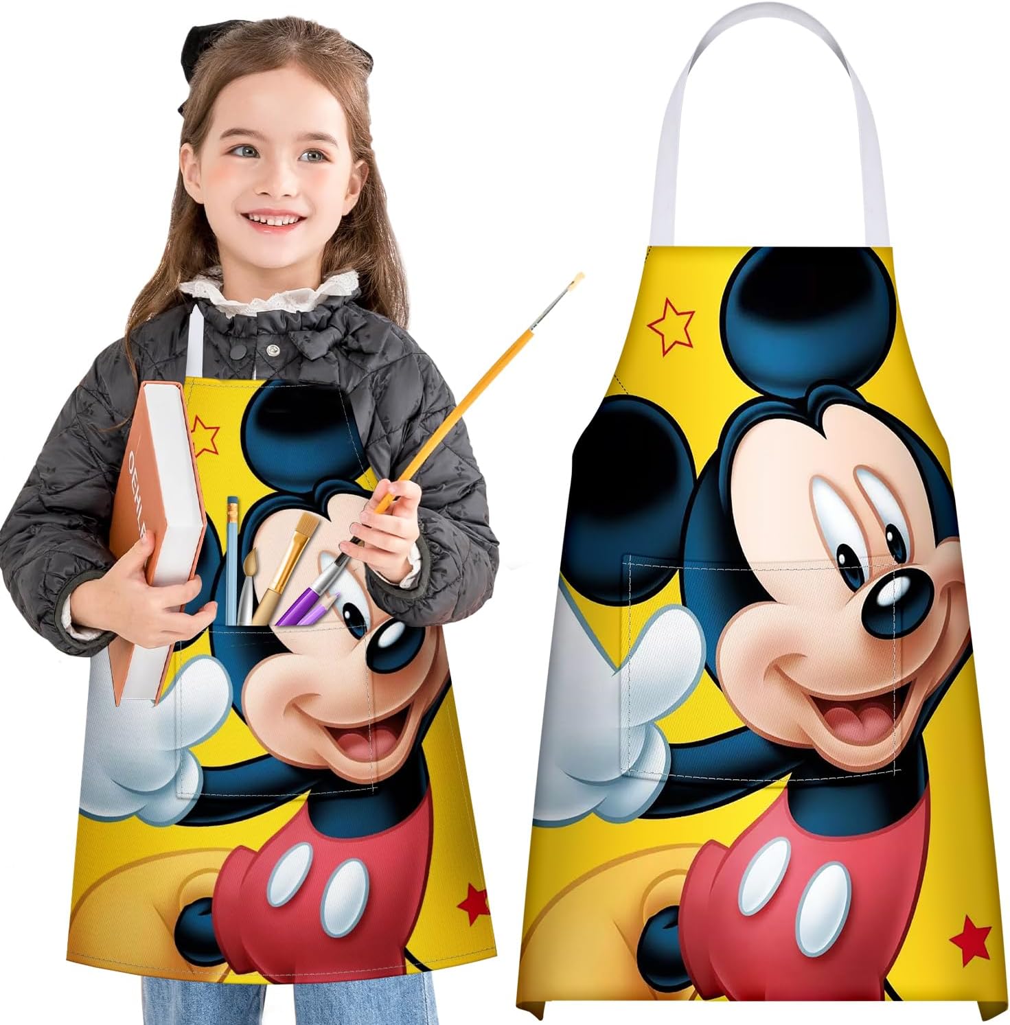 Akkya Delantales de cocina para niños pequeños, delantal de pintura de chef con bolsillo, para hornear, arte, jardinería, bata personalizada para