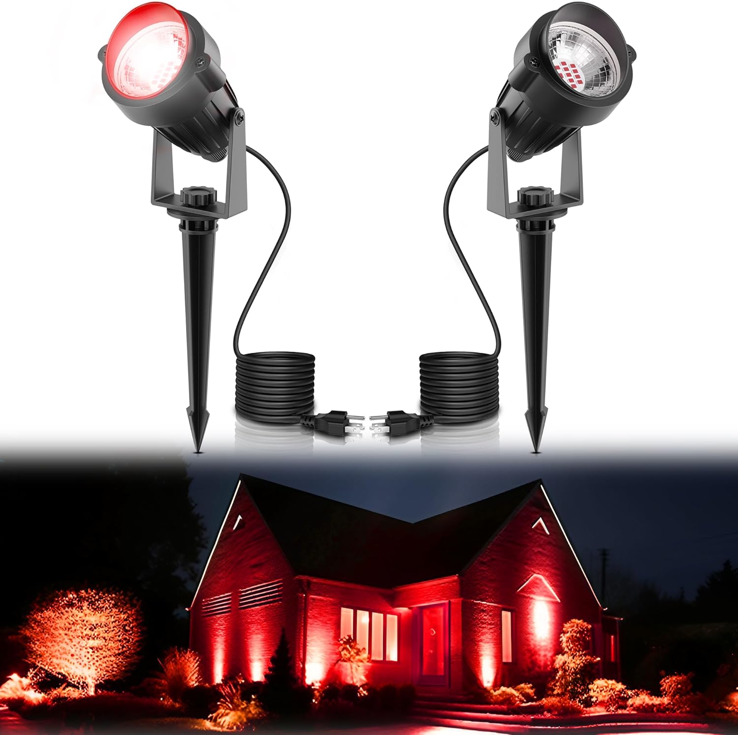 LOHAS – Foco rojo para exteriores, luces LED rojas para patio, encendido y apagado automático de 5 W 120 V, iluminación de paisaje para casa,