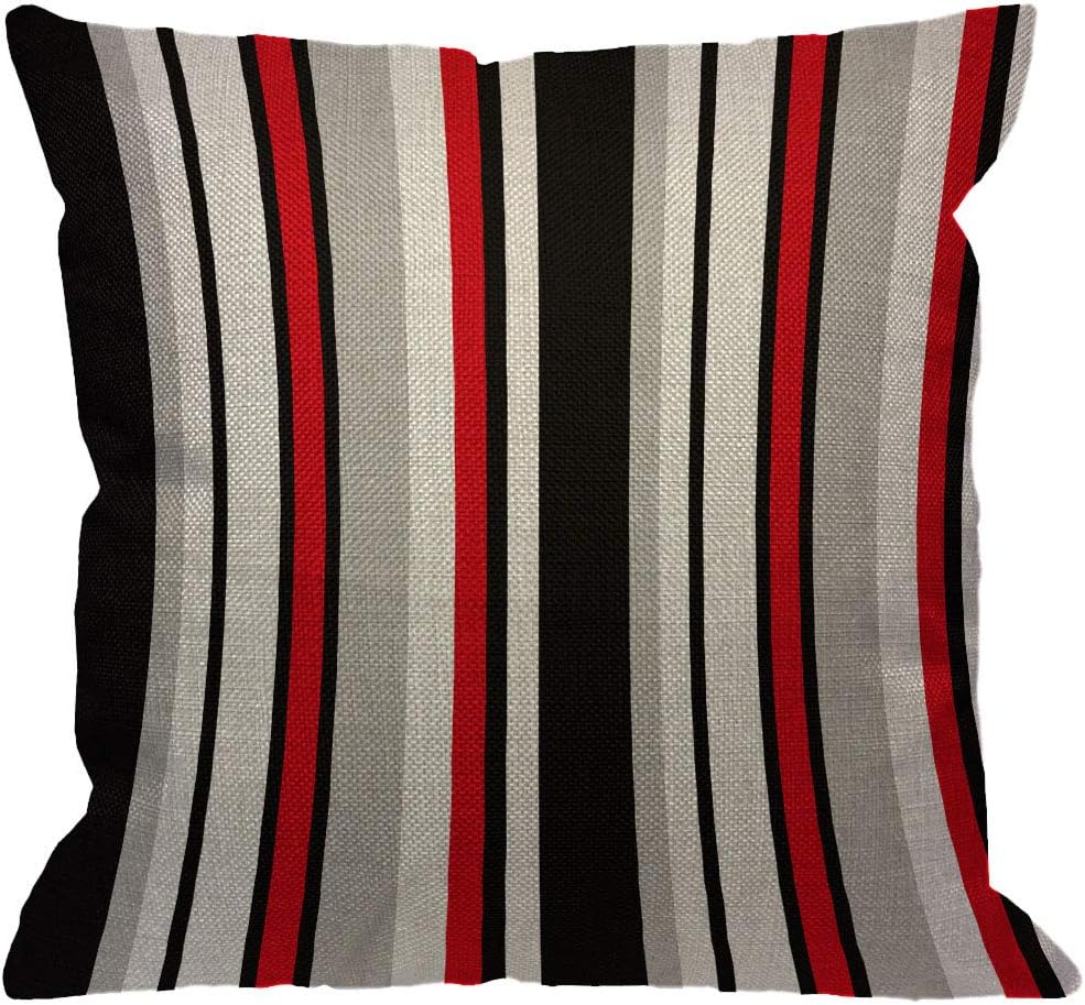HGOD DESIGNS Funda de almohada a rayas, geométricas abstractas, líneas de rayas retro, color negro, blanco y rojo, naranja, fundas de almohada