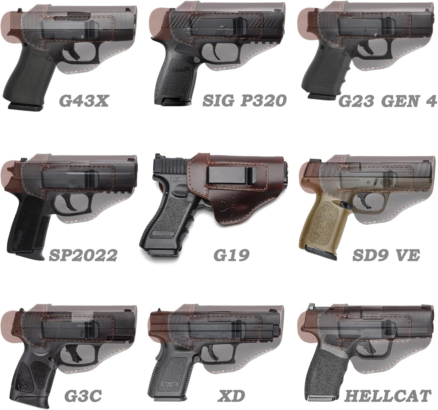Cranssy Funda de cuero genuino IWB para transporte oculto compatible con Glock 19 23 43X 48, Taurus G3C G2C, M&P Shield 0.354 in, P365X Macro, etc