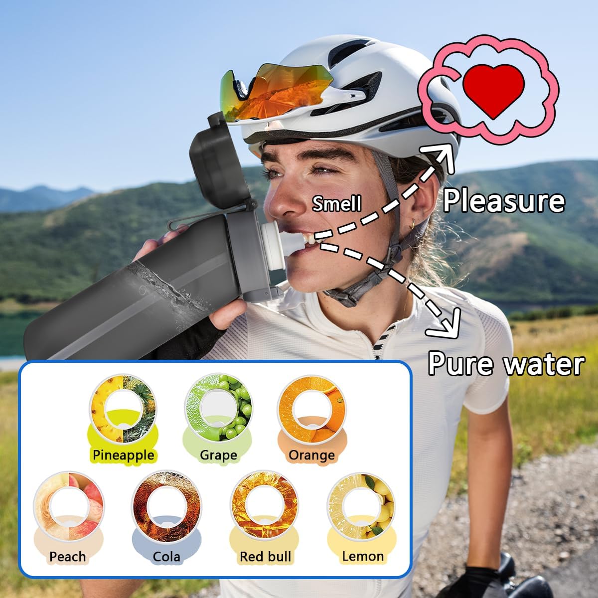 Botella de agua con cápsulas de sabor, botella de agua con fragancia de fruta, taza de agua con aroma, taza de agua deportiva adecuada para deportes
