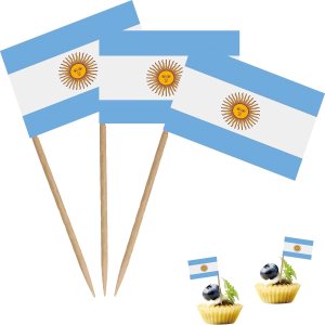 Bandera de palillo de dientes argentino nacional argentino pequeño, mini cupcakes de frutas, decoración de palitos de alimentos, paquete de 100 Bandera de palillo de dientes argentino nacional argentino pequeño, mini cupcakes de frutas, decoración de palitos de alimentos, paquete de 100