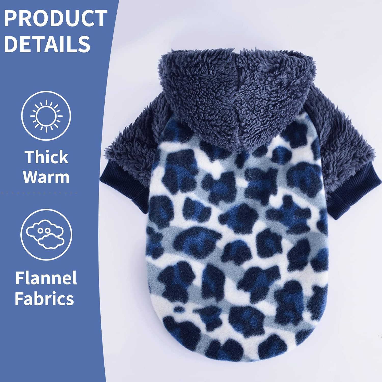 Yikeyo Sudadera con capucha de leopardo para perro, sudadera de forro polar para perros, ropa de invierno para mascotas, abrigo con capucha para