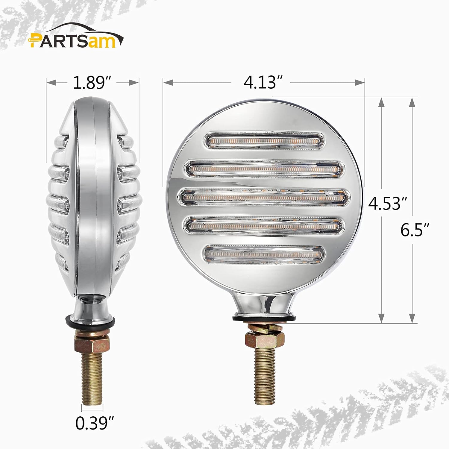 Partsam 2 luces de señal de giro LED de doble cara de línea plana, ámbarrojo, luces de pedestal LED redondas de línea plana, montaje en