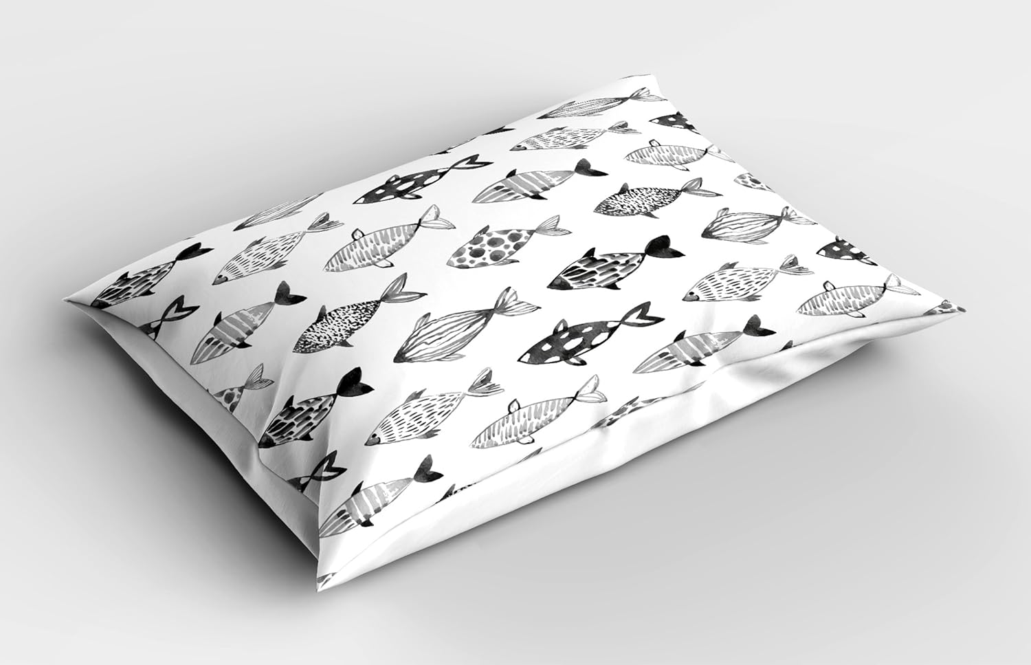 Ambesonne Funda de almohada marina, patrón de peces en color suave, diferentes diseños de cuerpo, estilo acuarela, arte náutico, funda de almohada