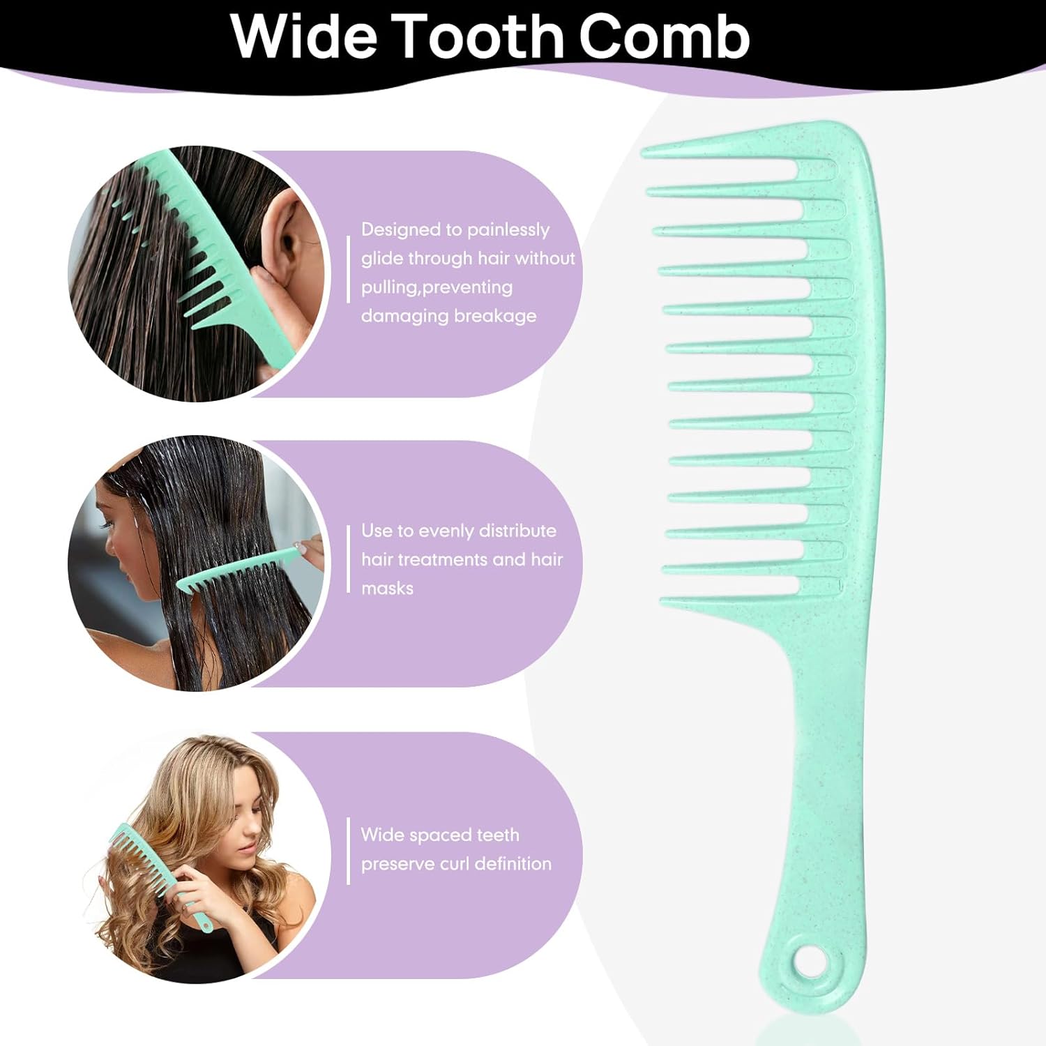 Cepillo desenredante para mujer, cabello rizado y húmedo, cepillo para desenredar, peine de dientes anchos, peines de cola de rata para separar el