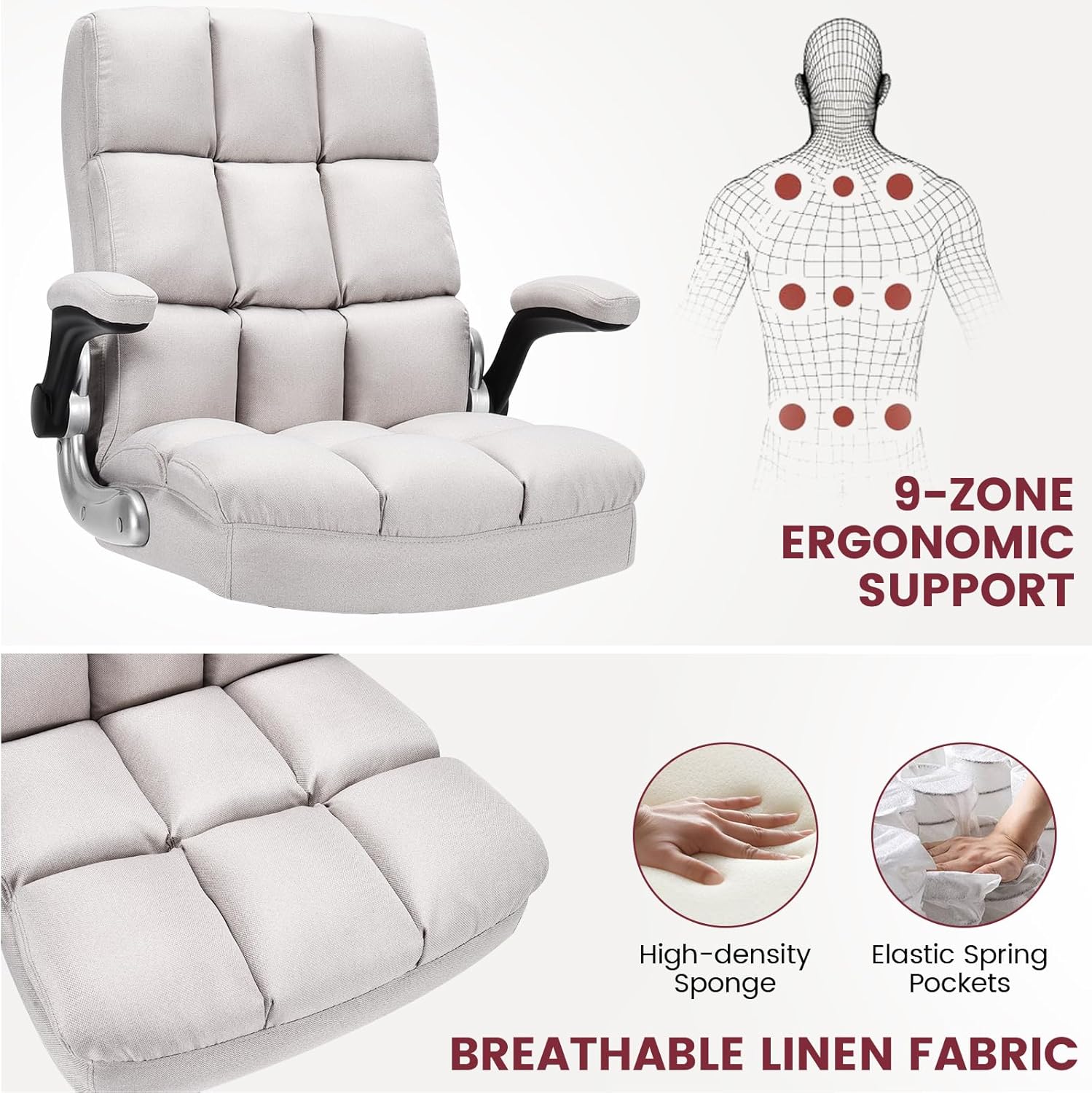 COSTWAY Silla ergonómica de oficina en casa, silla de escritorio para computadora grande y alta con respaldo ajustable de inclinación y reposabrazos
