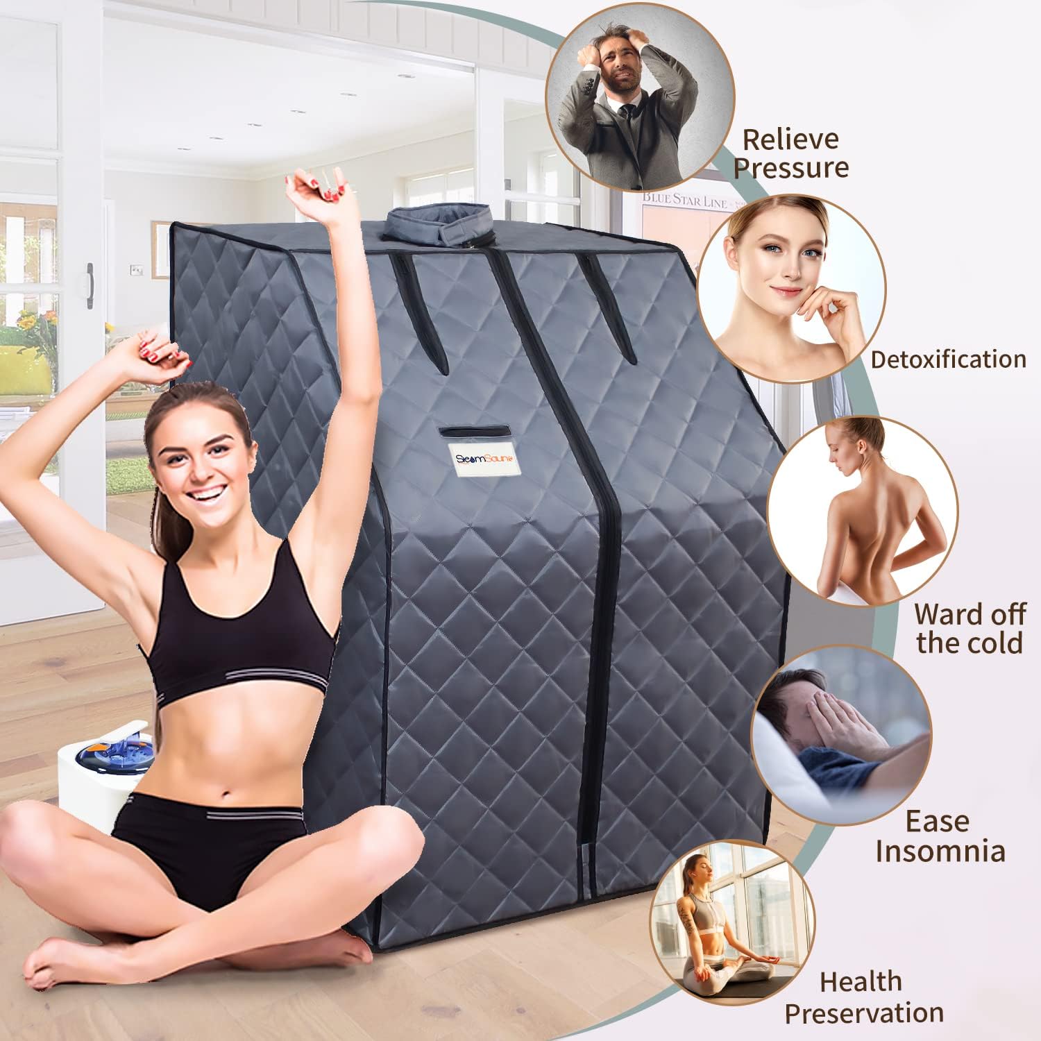 Sauna de vapor portátil para el hogar, tienda de campaña de saunas personales con silla plegable de control remoto y olla de vapor de 2 litros para