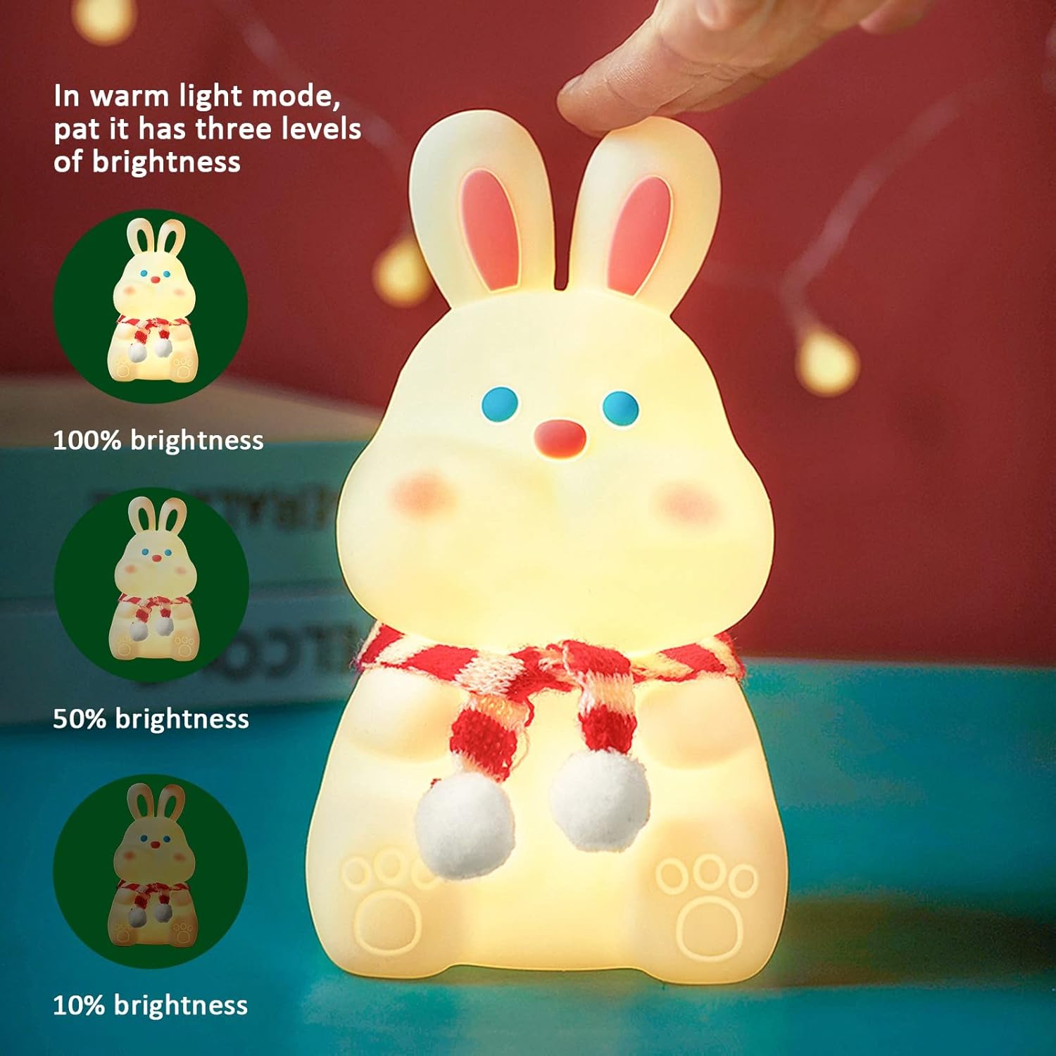 Dudu Bunny – Luz nocturna de silicona suave, portátil, de seguridad, recargable por USB, lámpara de 7 colores para niños y adultos, regalos de