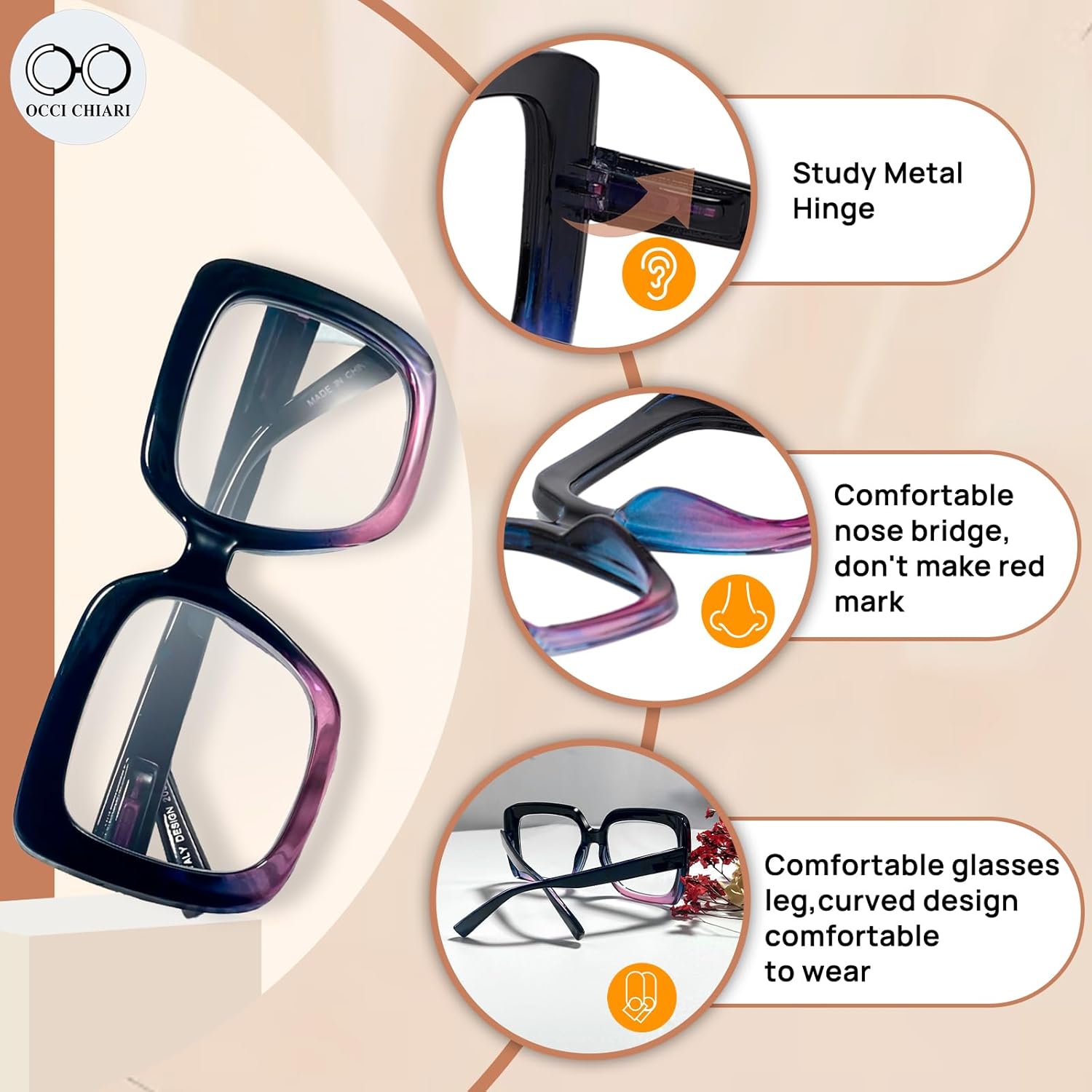 OCCI CHIARI Lentes de lectura grandes azules para mujer, lectores nerd 1.75x(1.0 1.25 1.5 1.75 2.0 2.25 2.5 2.75 3.0 3.5 4.0 5.0 6.0)