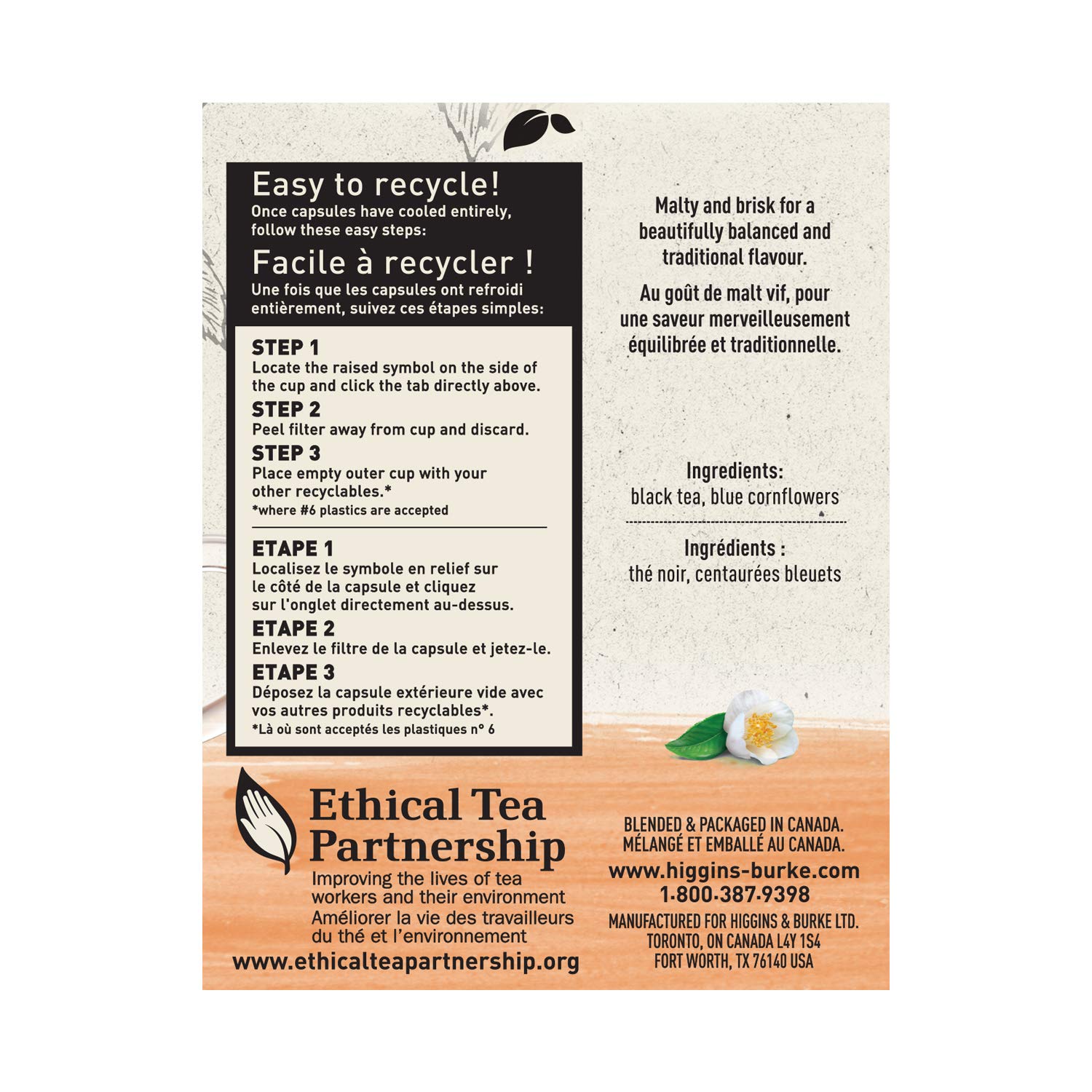 Higgins & Burke Orange Pekoe, té negro de hojas sueltas, cápsulas compatibles con Keurig K-Cup Brewer, 24 unidades