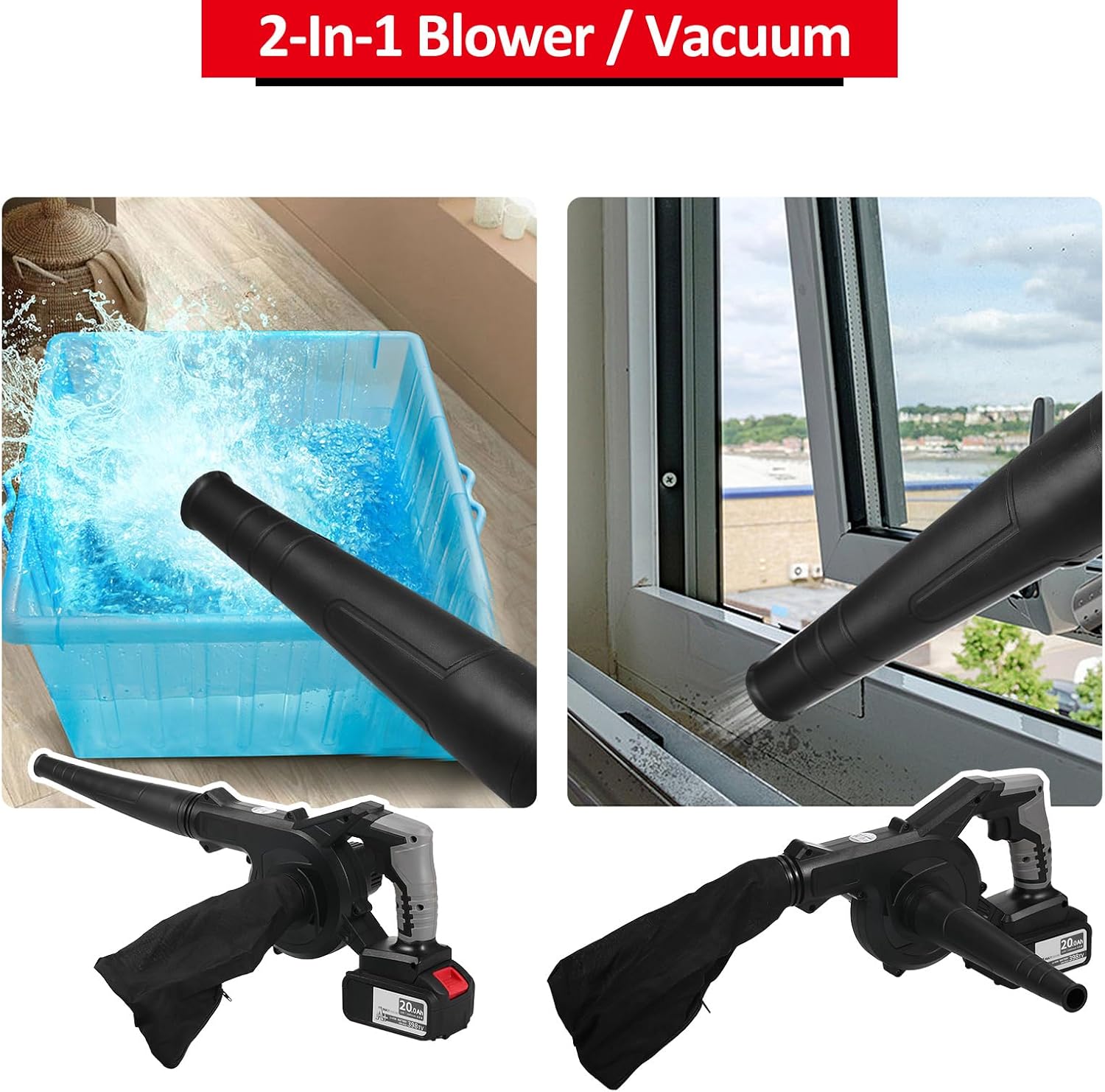 VISLONE Sopladores de hojas ligeros con batería de 21 V para patio, acera, soplador de hojas pequeñas, soplador 2 en 1 y aspiradora con interruptor