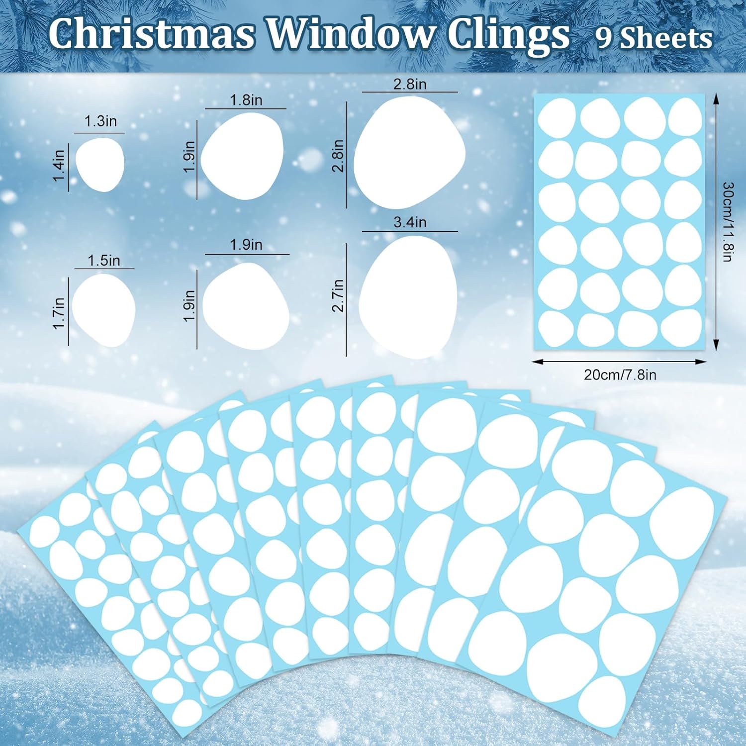 AnyDesign – 214 calcomanías de ventana de Navidad de doble cara blanca de Navidad irregulares para ventana, calcomanías de ventana de vacaciones de