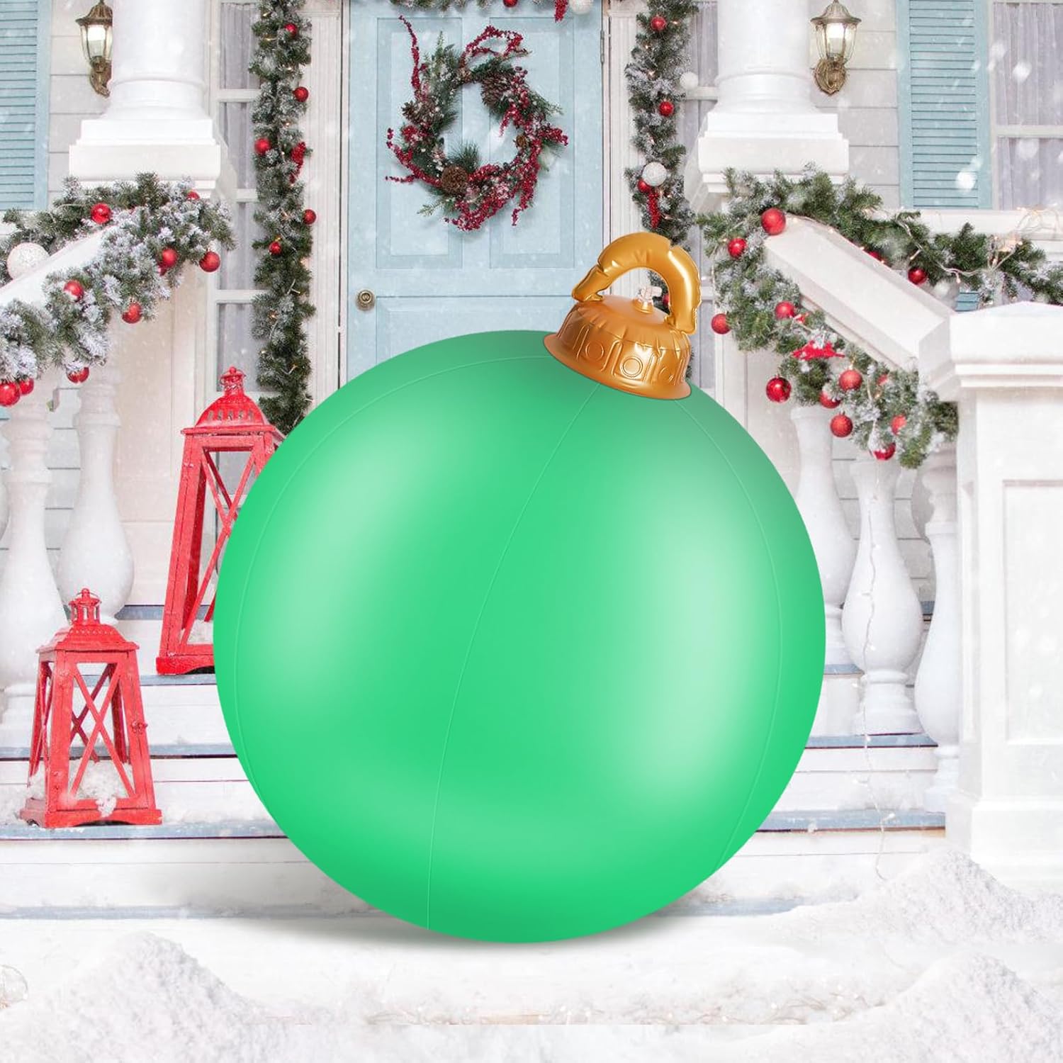 1 adornos inflables de Navidad de 24 pulgadas, adornos gigantes de Navidad de PVC, bolas de adornos de Navidad de gran tamaño para exteriores,