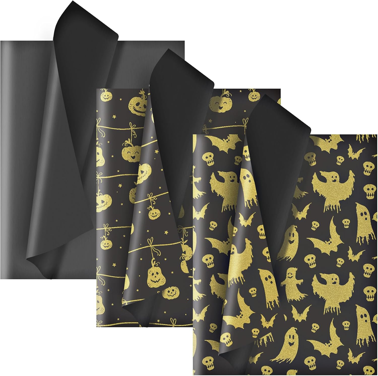 Larcenciel Papel de seda de Halloween, 60 hojas de papel de seda metálico de calabaza fantasma para bolsas de regalo y envoltura de regalos,
