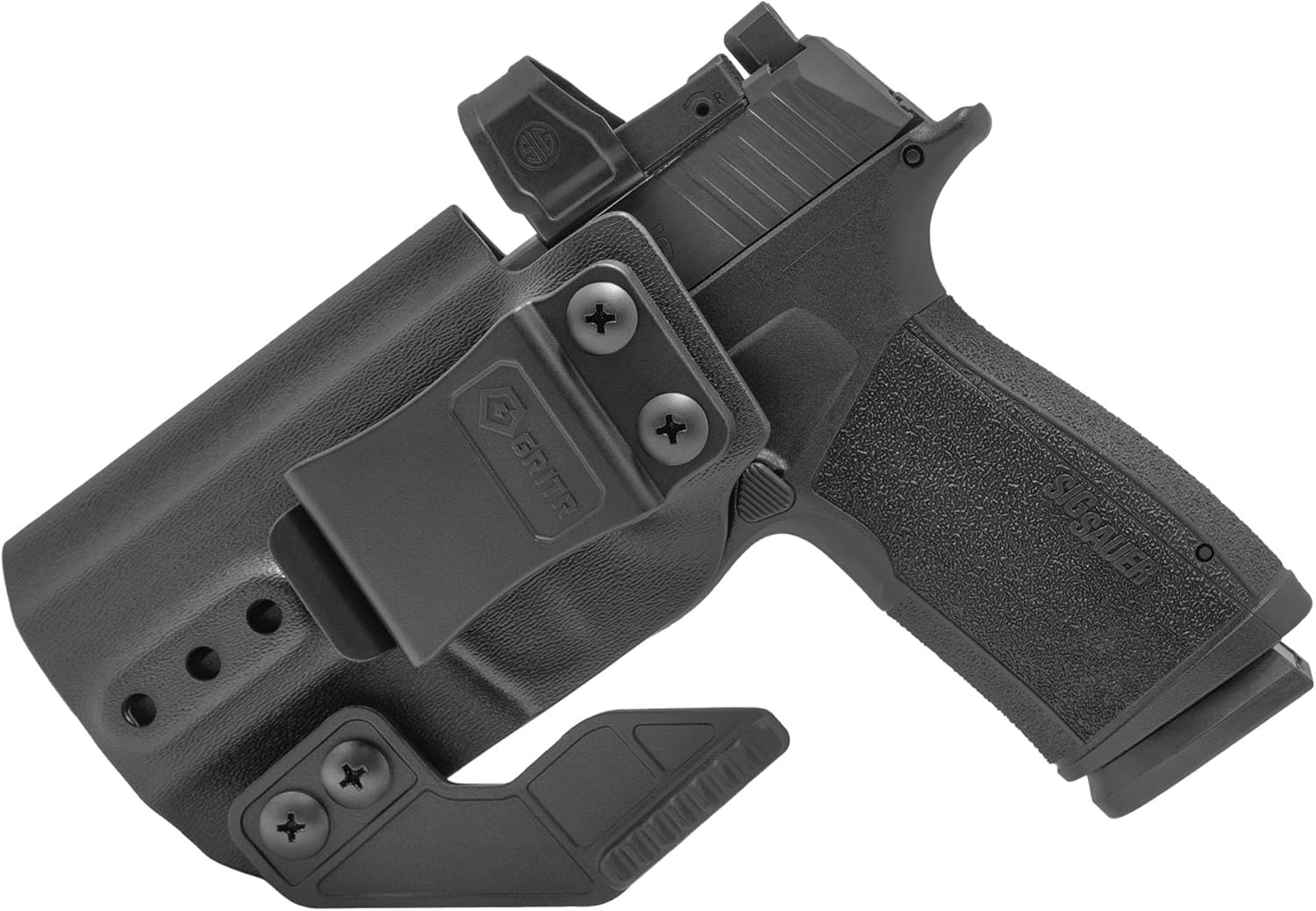 GRITR IWB Kydex – Funda para pistola Sig Sauer P365-XMACRO para mano derechaizquierda, corte óptico, garra de ocultación, parte inferior abierta,