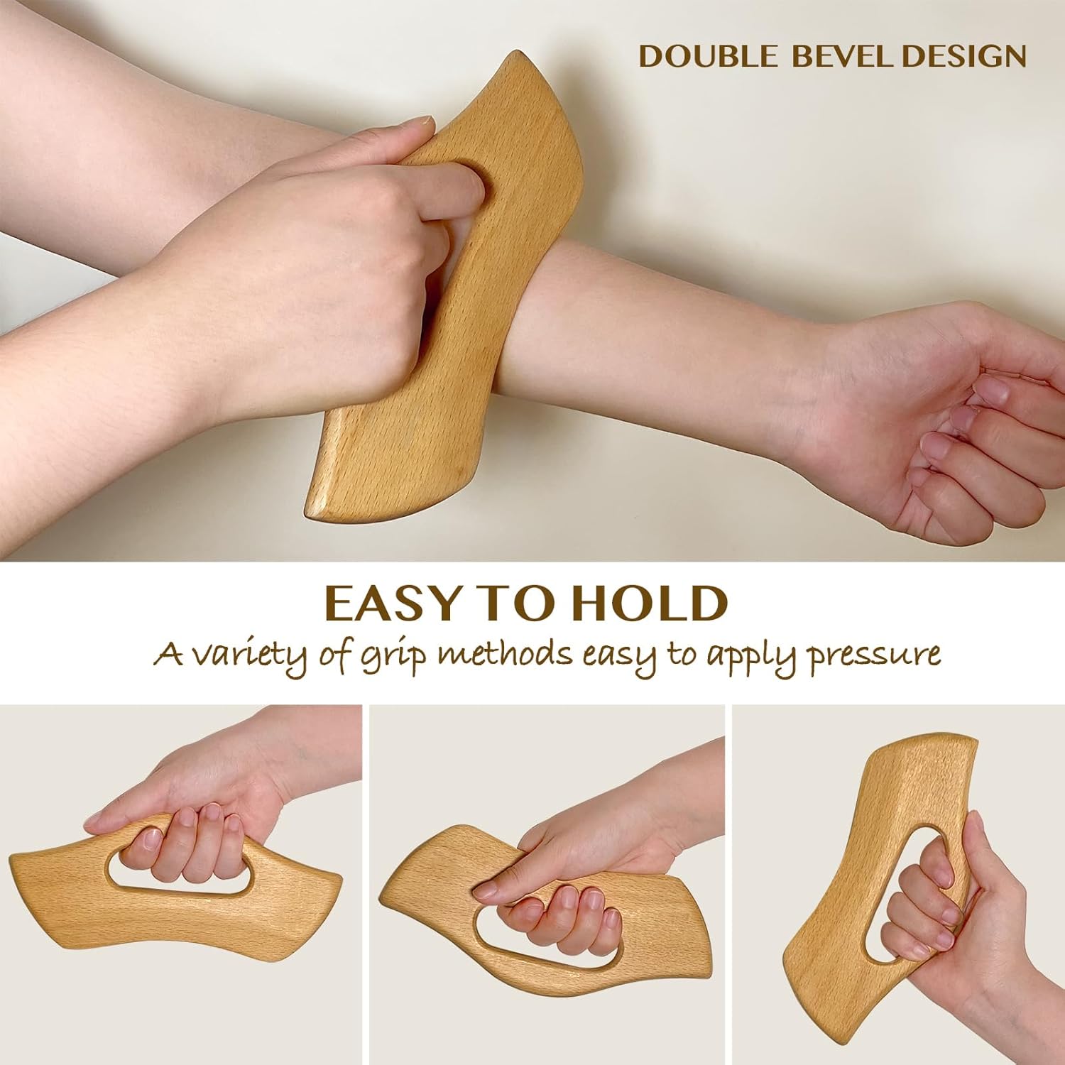 Wooden Gua Sha Massage Tool Set with Handle, (Smooth) Guasha Scraping Massager with Handle for Neck Back Face Leg, Facial Sculpting Anti Cellulite