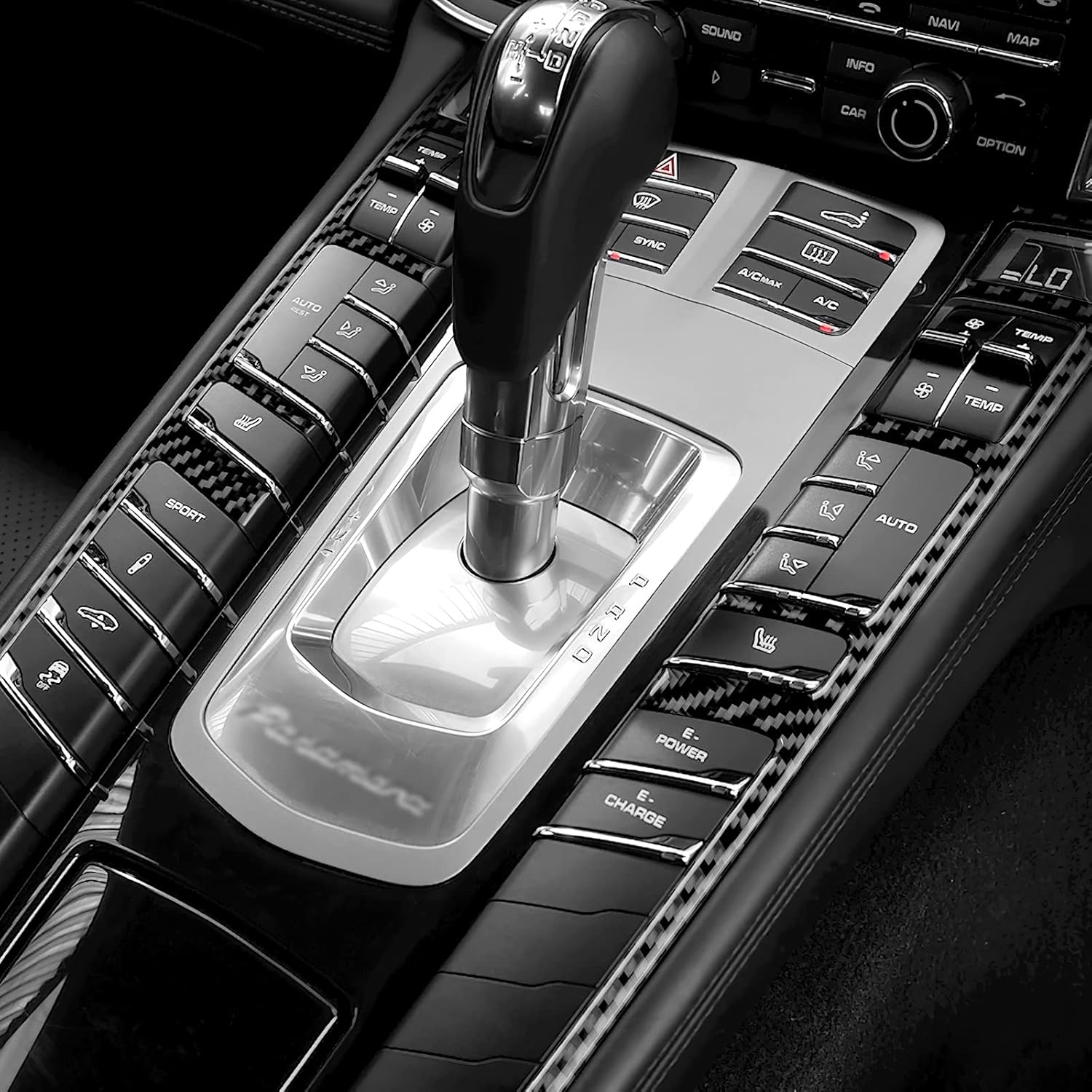 AIRSPEED Para Porsche Panamera 2010-2016 Cubierta del marco del botón de la consola central del automóvil, adhesivo para panel de palanca de