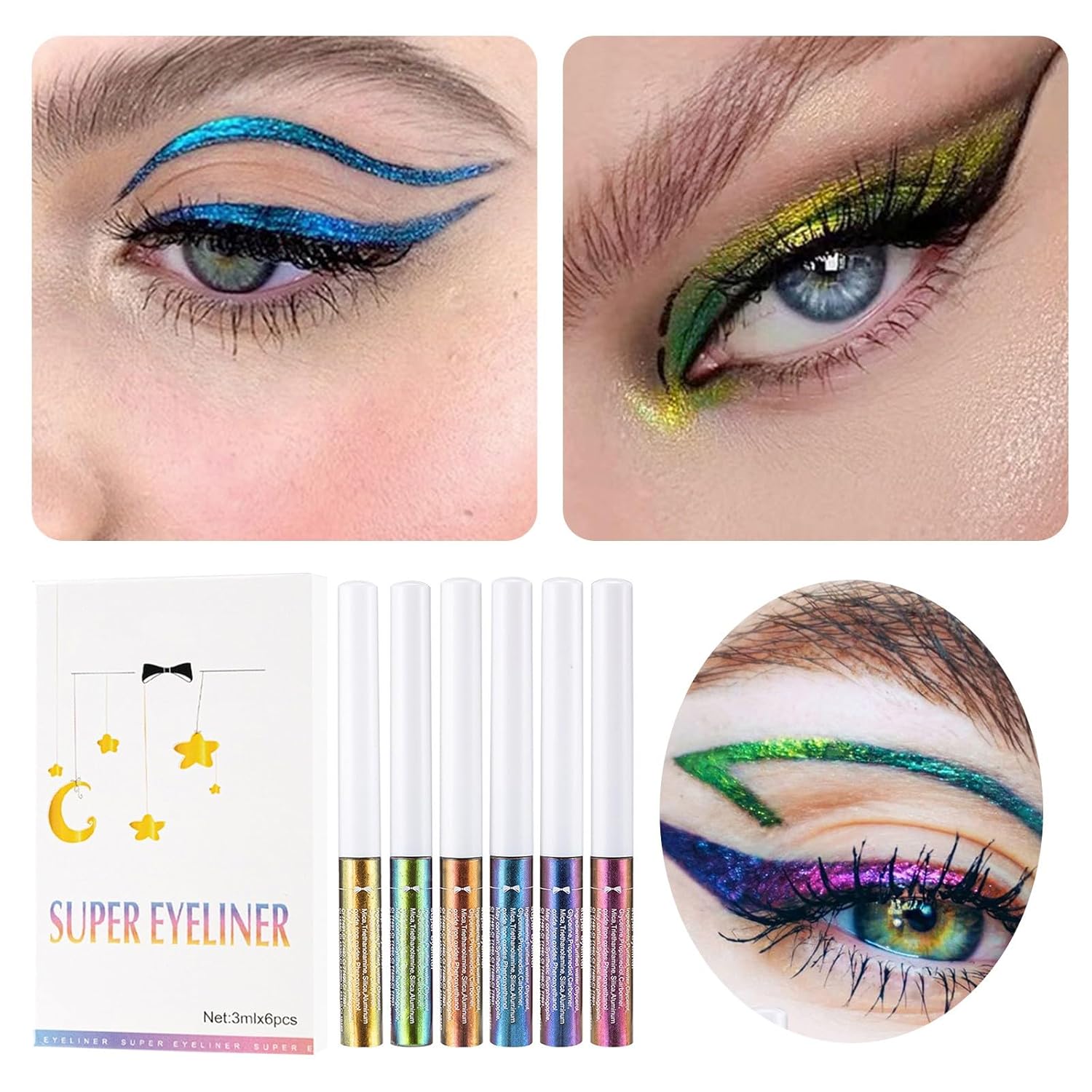 Delineador de ojos vegano 6 piezas de delineador líquido óptico 6 juegos de delineador de ojos líquido que cambia la luz de la etapa de color