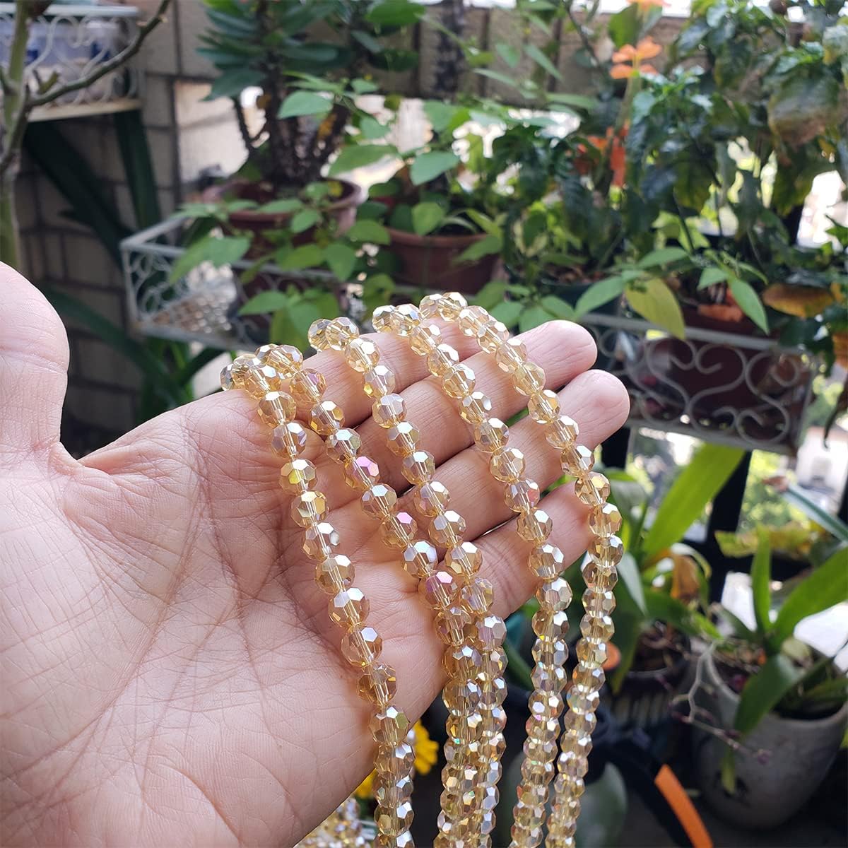Cuentas redondas de vidrio de champán de 0.315 in para fabricación de joyas, 300 piezas de cuentas espaciadoras esféricas facetadas de Crytal