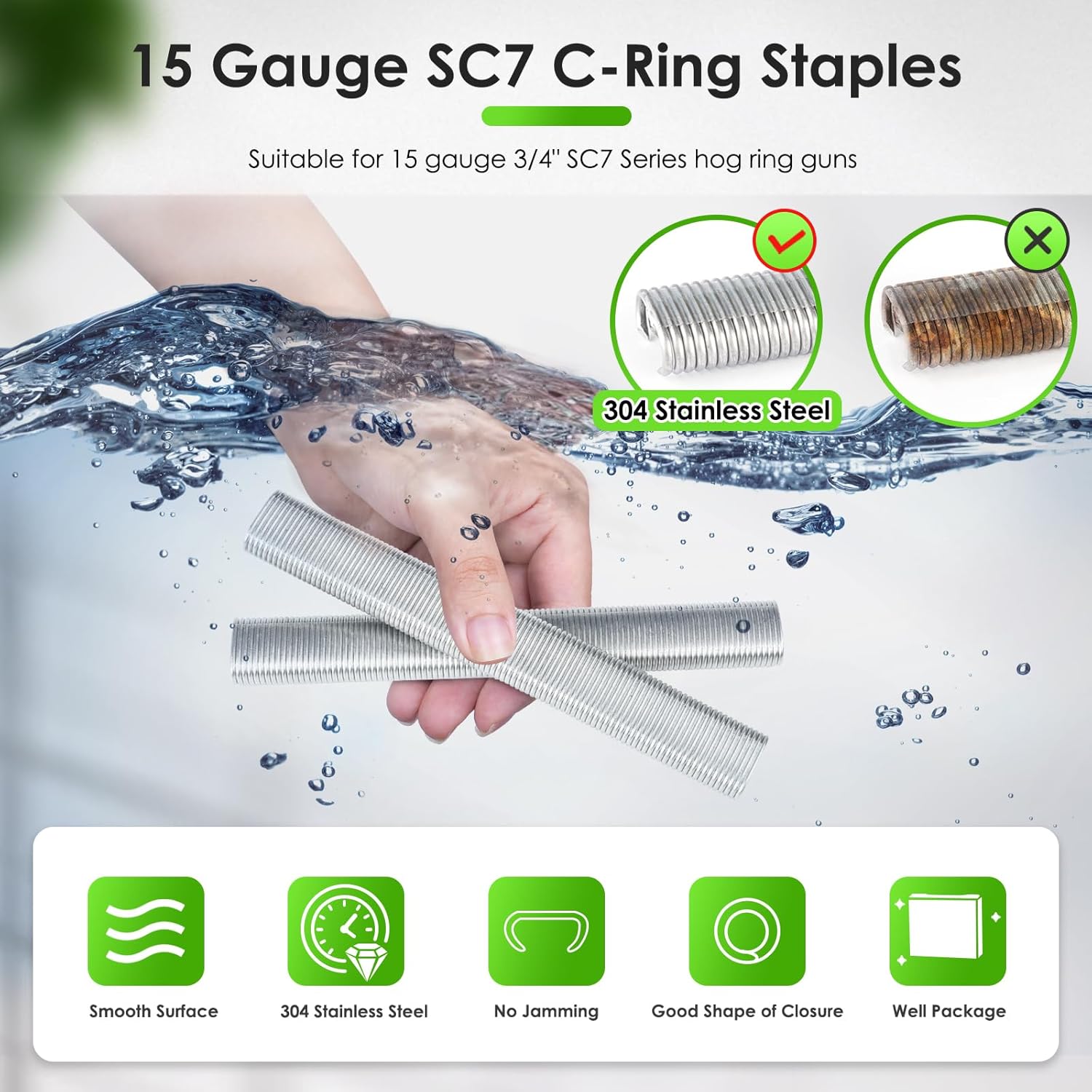 SC7 15 calibre 34 ” corona 304SS C anillo grapas C anillos Hog Rings en acero inoxidable 304