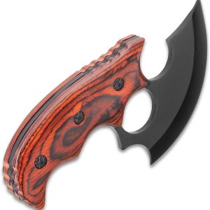 Ridge Runner Cuchillo Ulu modificado con funda, hoja curvada de acero inoxidable no reflectante, escala de mango de madera marrón rojizo, funda de Ridge Runner Cuchillo Ulu modificado con funda, hoja curvada de acero inoxidable no reflectante, escala de mango de madera marrón rojizo, funda de