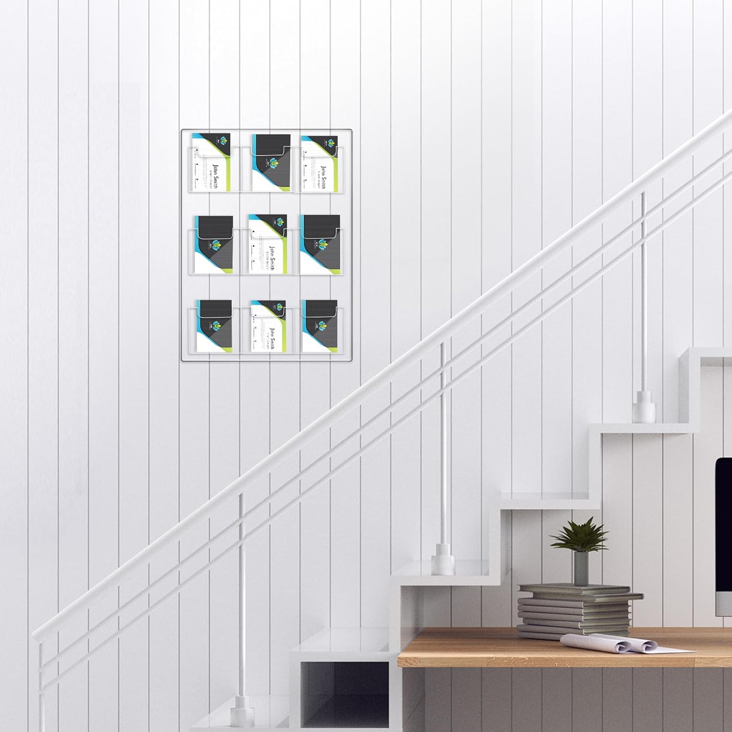 Soporte vertical para tarjetas de visita múltiple, organizador de tarjetas de visita de acrílico, soporte de exhibición para escritorio de pared (9