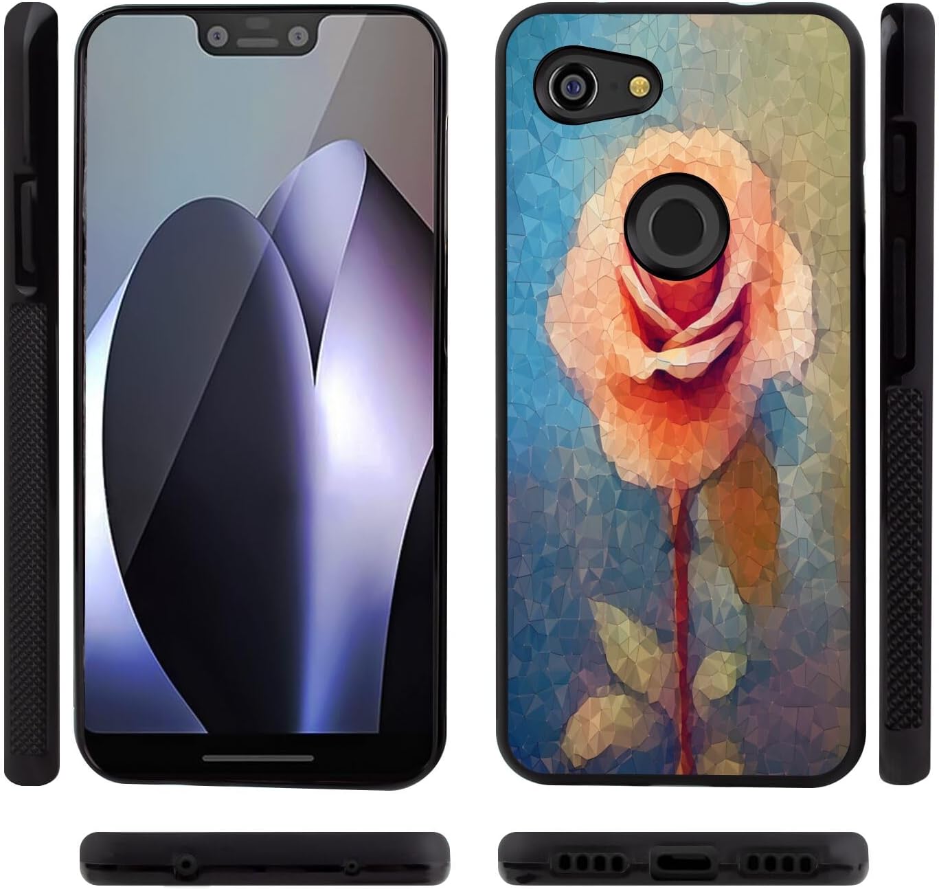 DAFEI Phone Case Compatible with Google Pixel 3a Rose Flower-aa1207 Black Frame Shockproof and Slim Rubber TPU Material with Uniqe Design