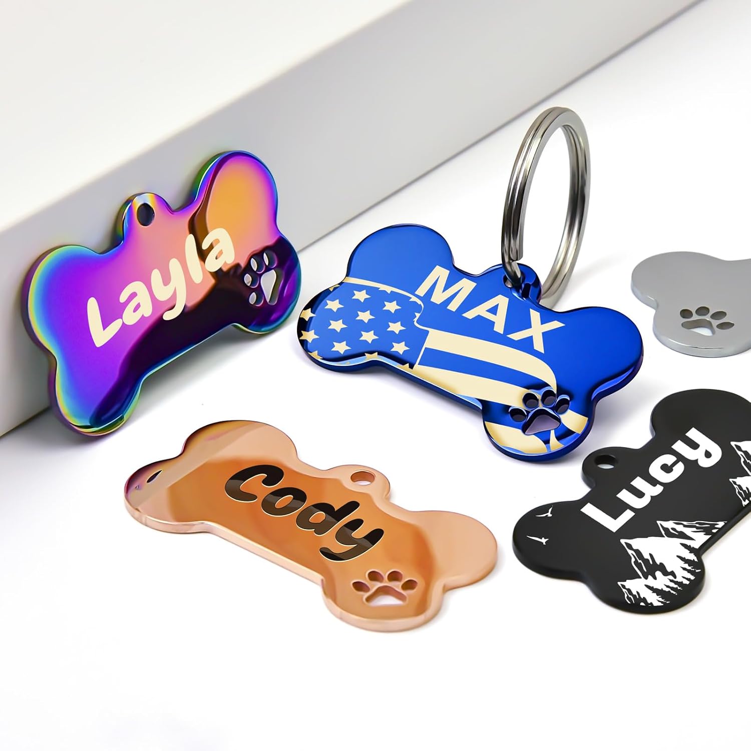 Etiquetas de perro personalizadas grabadas para mascotas  Etiquetas de identificación de gato y perro de acero inoxidable duraderas para collar