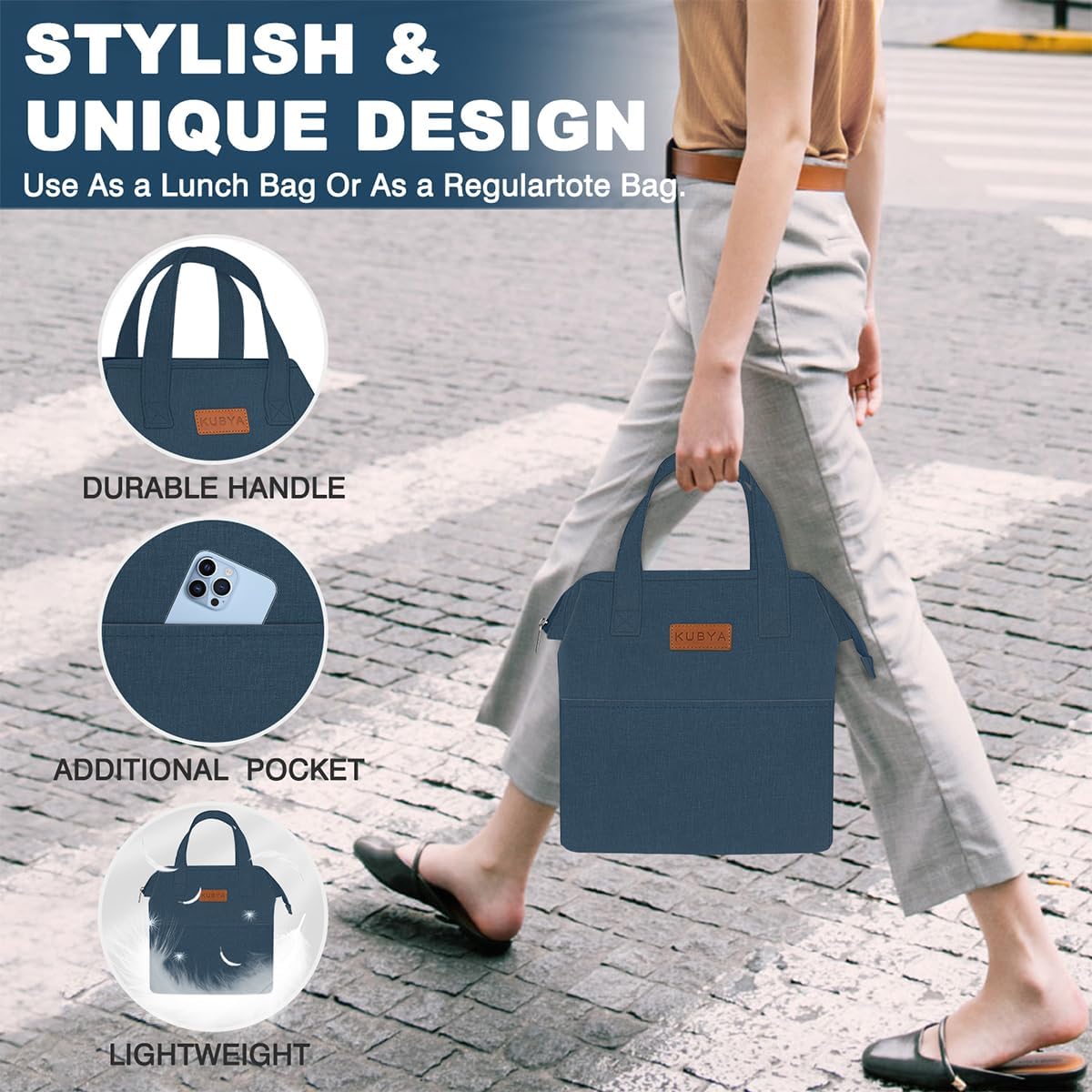Lonchera simple para mujeres y hombres, bolsa de almuerzo aislada y 1 bolsa de almacenamiento, bolsa de almuerzo simple reutilizable para el