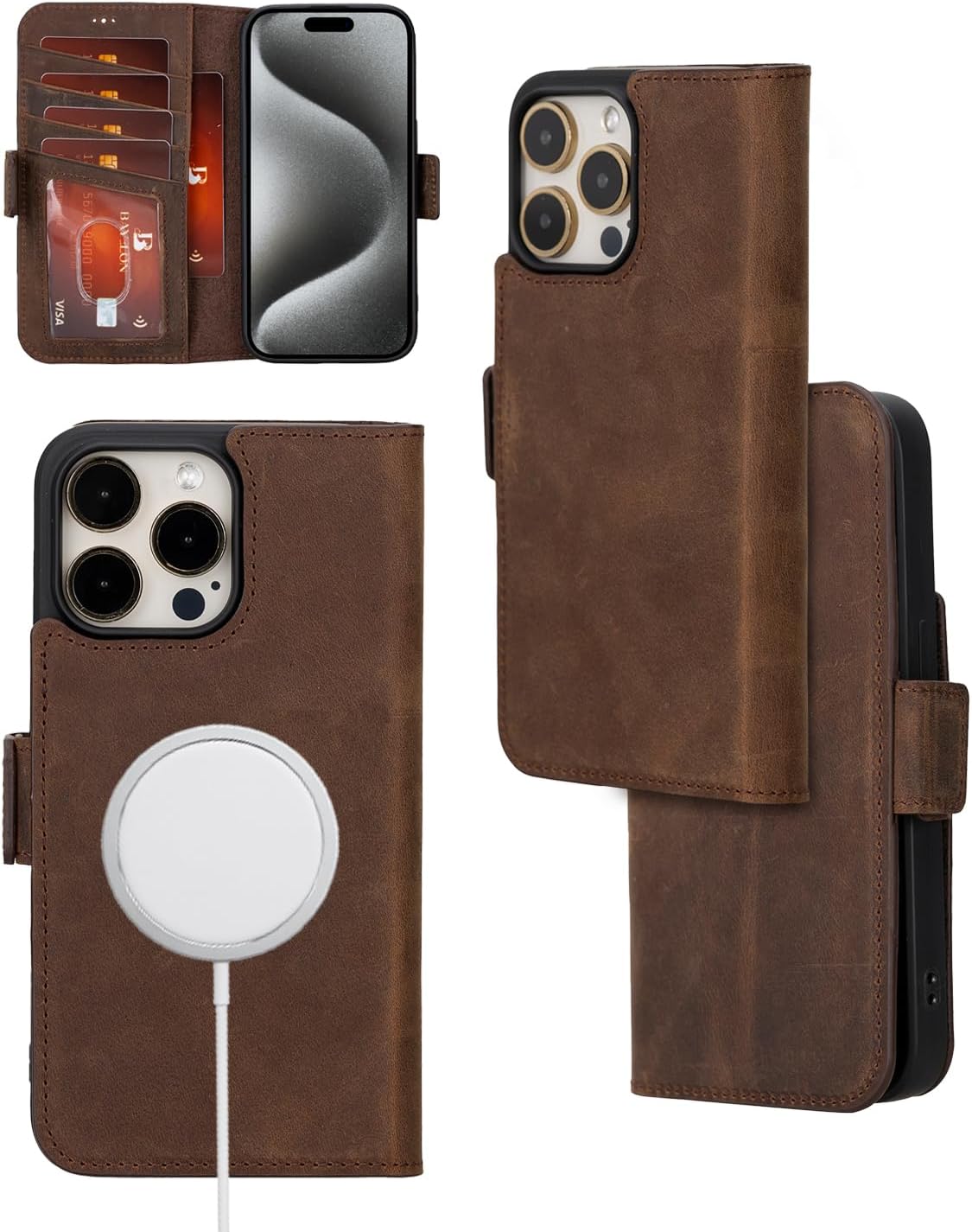 Bayelon Funda de piel tipo cartera para iPhone 15 Pro Max, funda con tapa para tarjetas, funda tipo cartera para iPhone 15 Pro Max, funda tipo