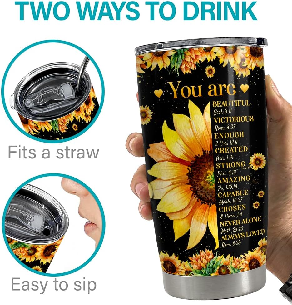 SANDJEST Vaso inspirador de 20 onzas, regalo cristiano, regalos inspiradores para mujeres, vasos con aislamiento de acero inoxidable motivacional,
