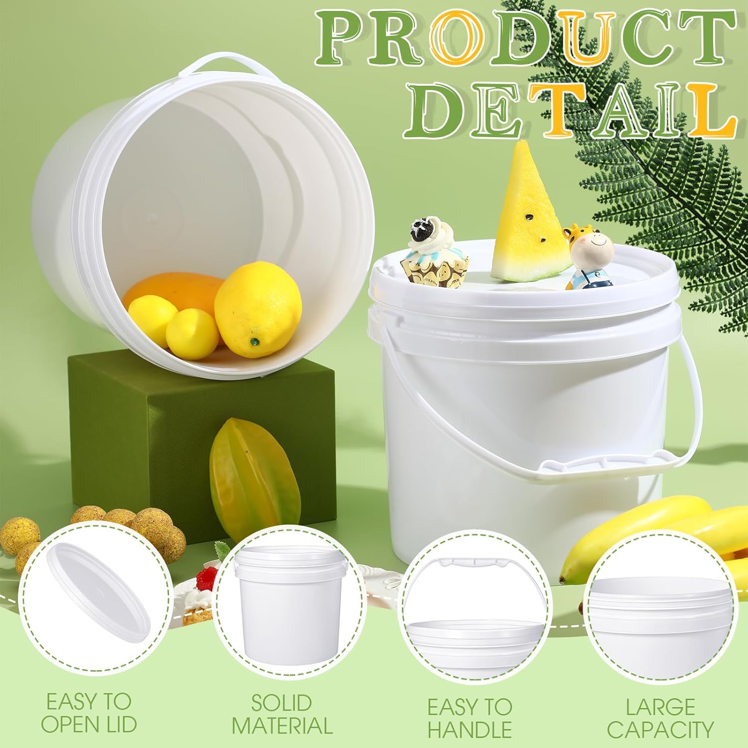 8 cubos de plástico con asa y tapa, contenedor duradero y resistente, seguro para alimentos, para almacenamiento multiusos, pintura, proyectos de
