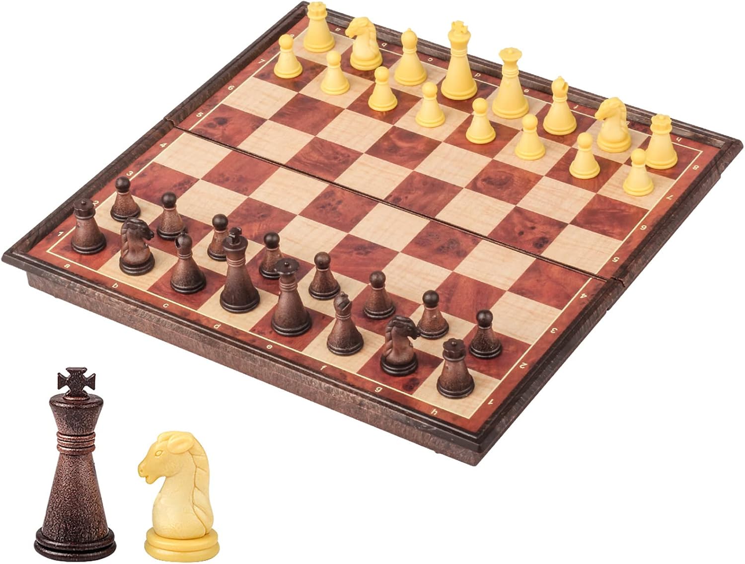 Juego de ajedrez de viaje magnético de 7.6 pulgadas, juego de ajedrez portátil de imitación de madera de imitación de plástico, tablero de ajedrez