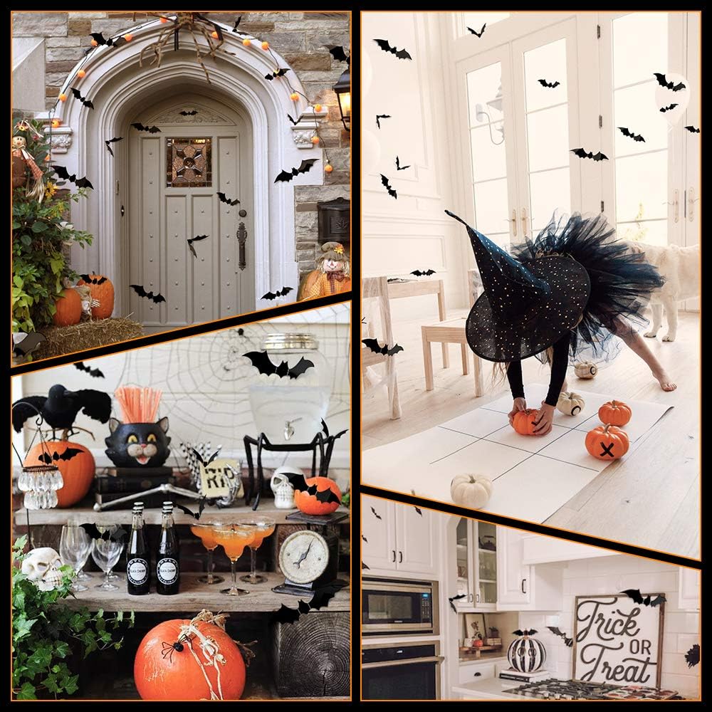96 piezas de murciélagos 3D de Halloween 2023 actualizados, 5 tamaños diferentes para decoración de Halloween, suministros de fiesta de bricolaje,