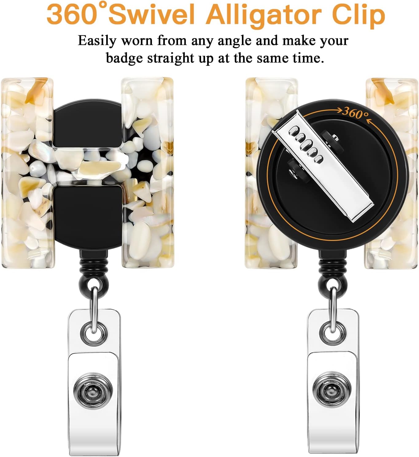 Soleebee Paquete de 1 carrete retráctil para insignias, soporte retráctil de 24 pulgadas con clip de cocodrilo giratorio de 360, clip de