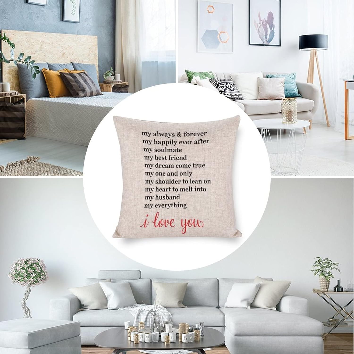 Funda de cojín con diseño de corazón de amor, My Always & Forever My Happily Ever After My Soulmate, funda de almohada decorativa de algodón y lino